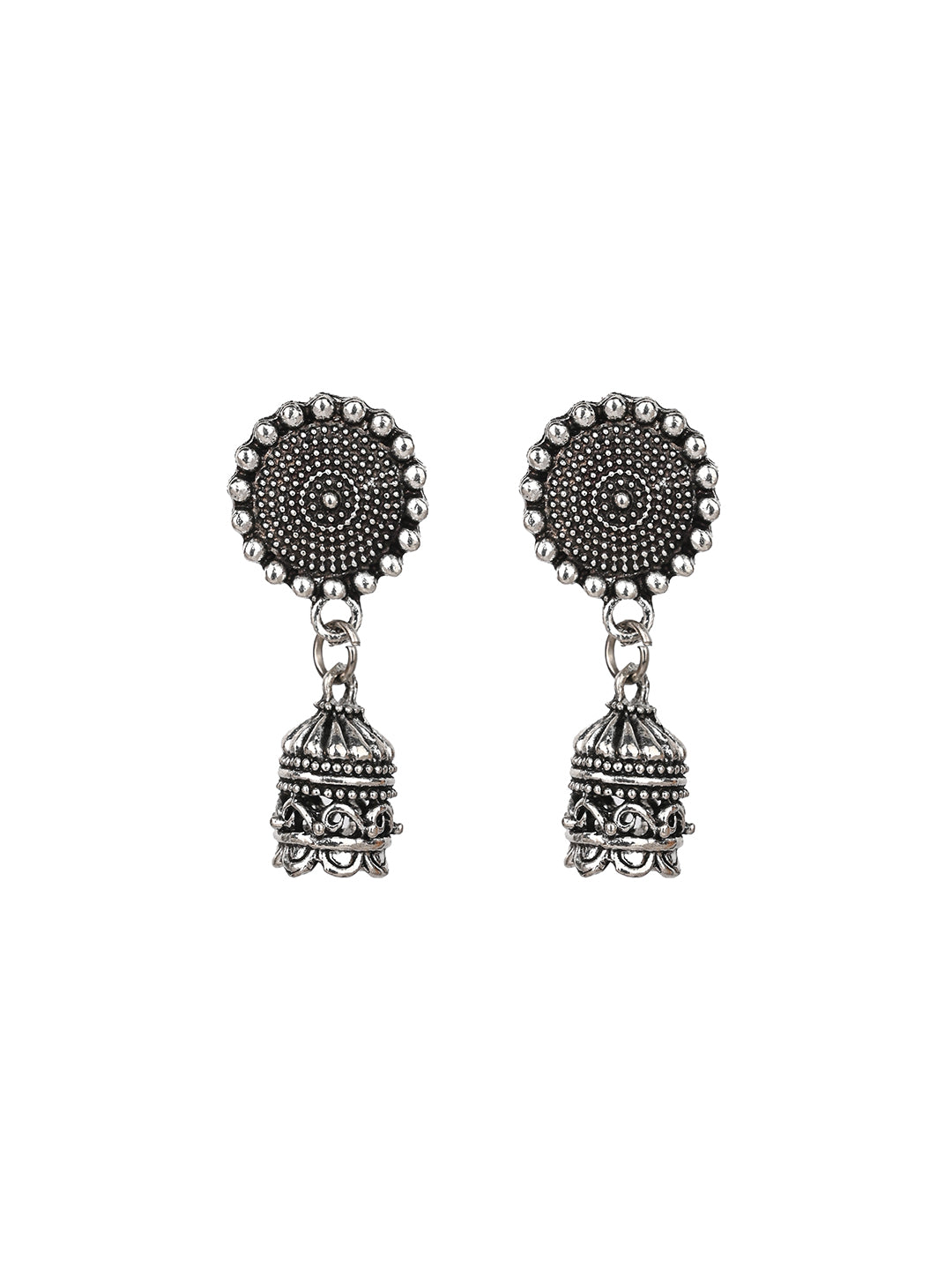 MAURYANA - Oxidised silver ashtabhuja ganesh pendant necklace set with earrings - one size