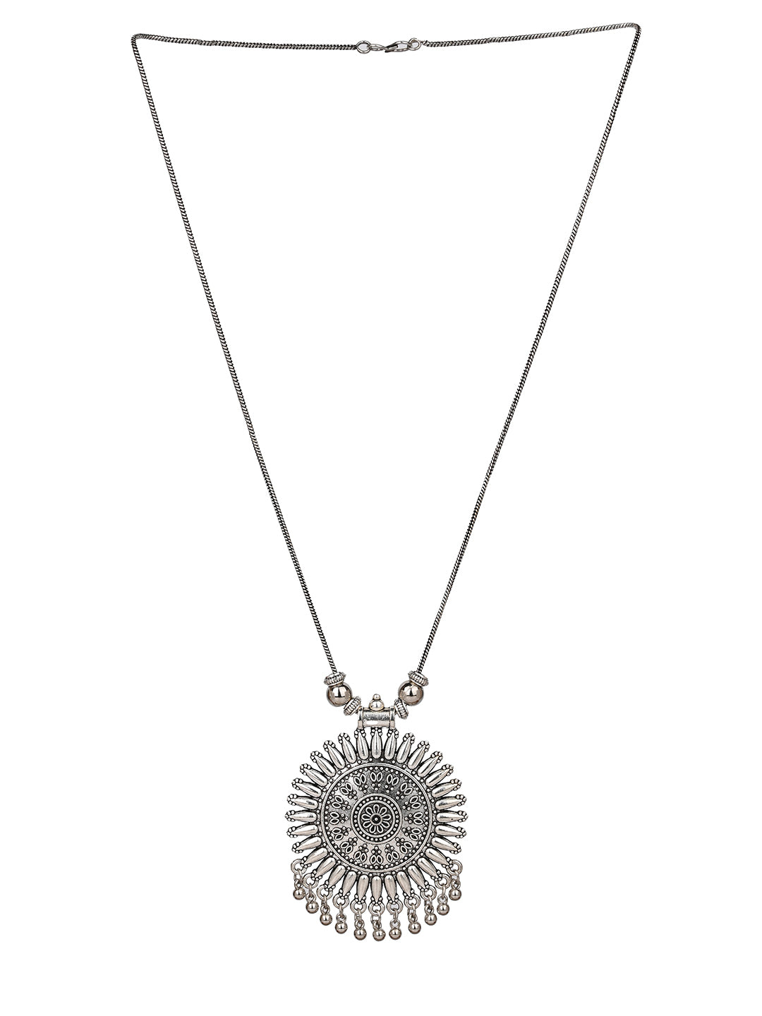 MAURYANA - Oxidised silver pendant necklace set with earrings - one size