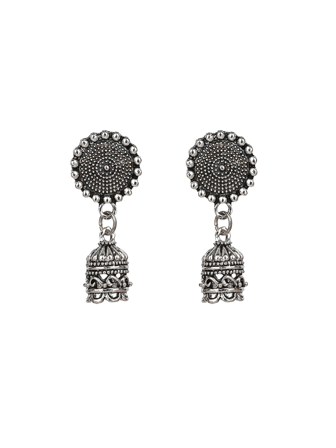 MAURYANA - Oxidised silver pendant necklace set with earrings - one size