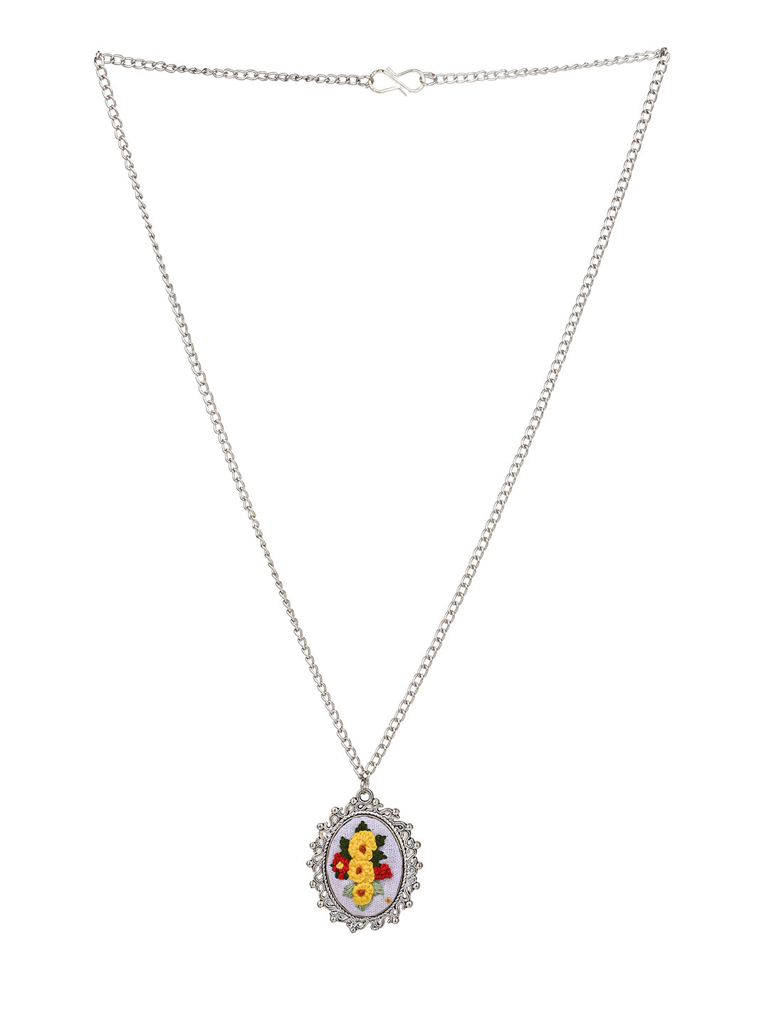 MAURYANA - Colorful flower bunch embroidered pendant necklace with earring set