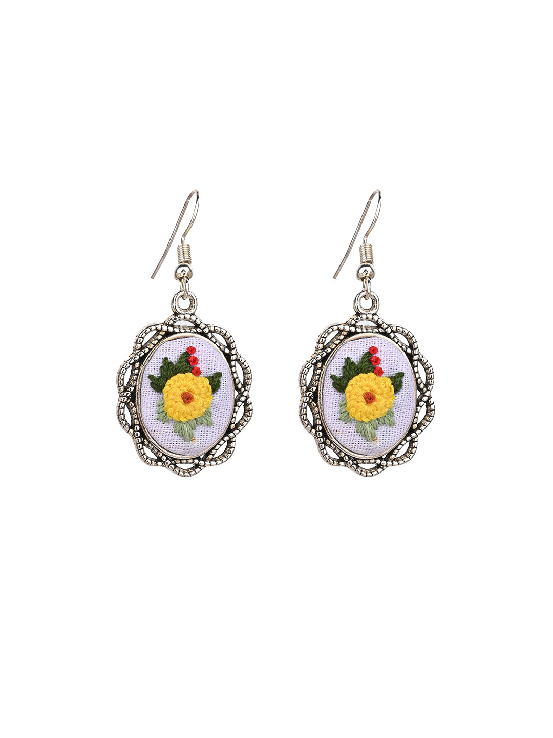MAURYANA - Colorful flower bunch embroidered pendant necklace with earring set
