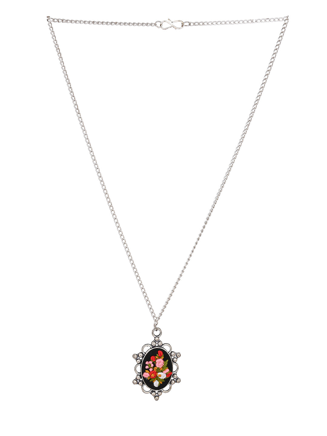 MAURYANA - Bunch of flowers embroidered pendant necklace set with earrings - Black