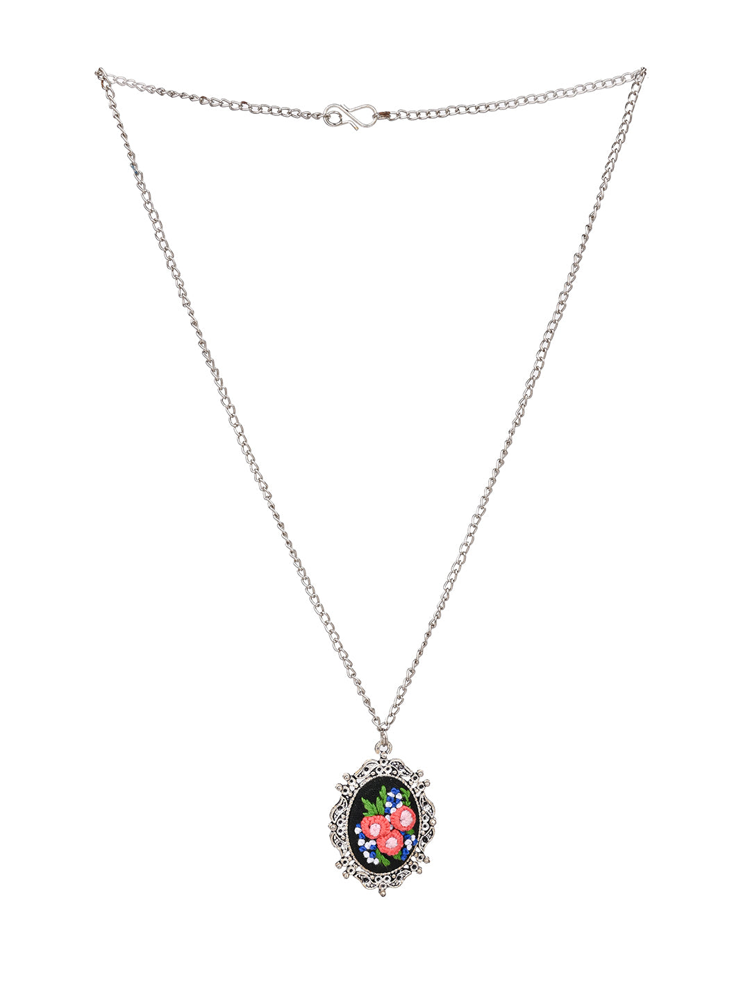 MAURYANA - Floral embroidered pendant necklace with earring set