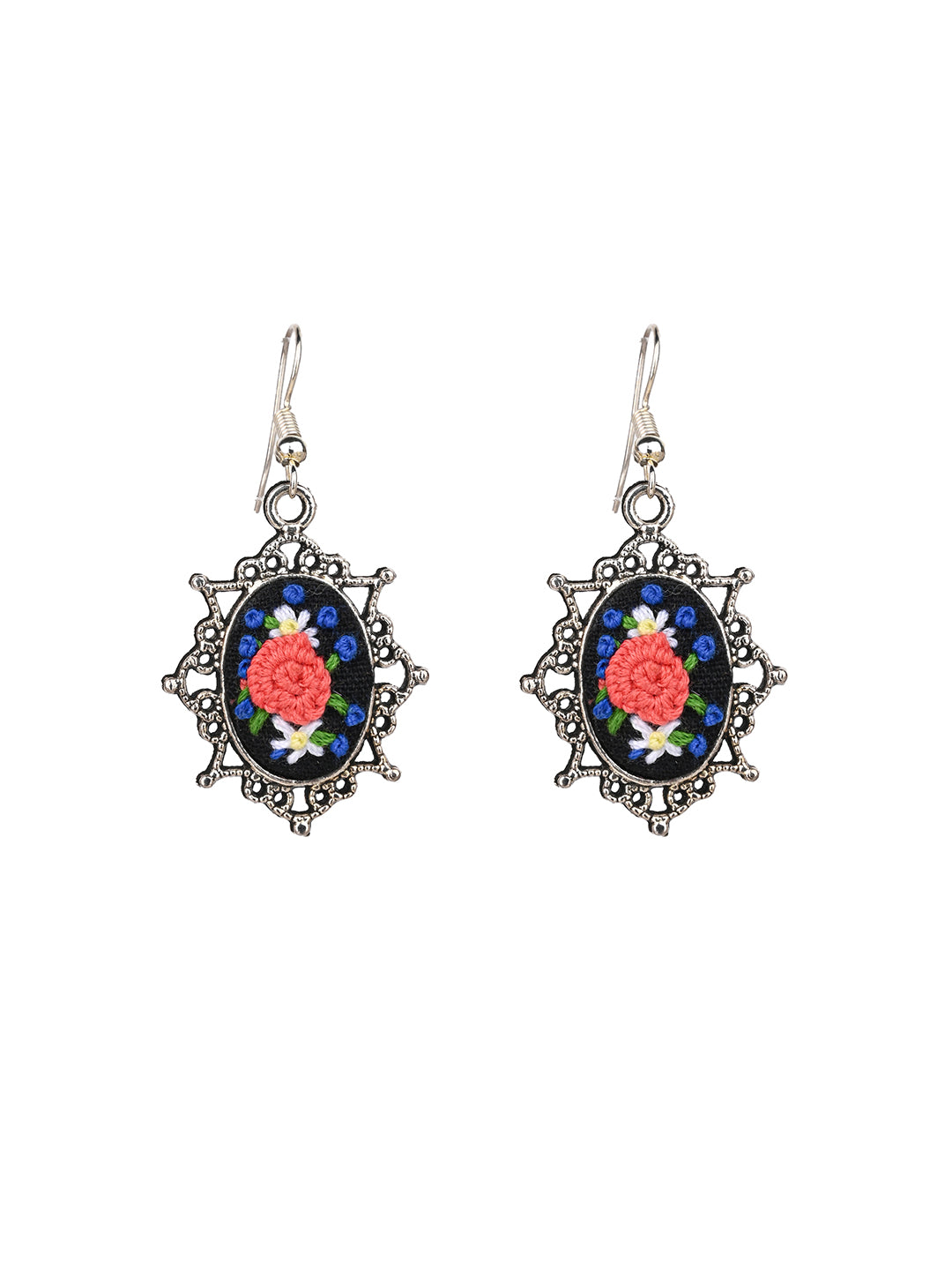 MAURYANA - Floral embroidered pendant necklace with earring set