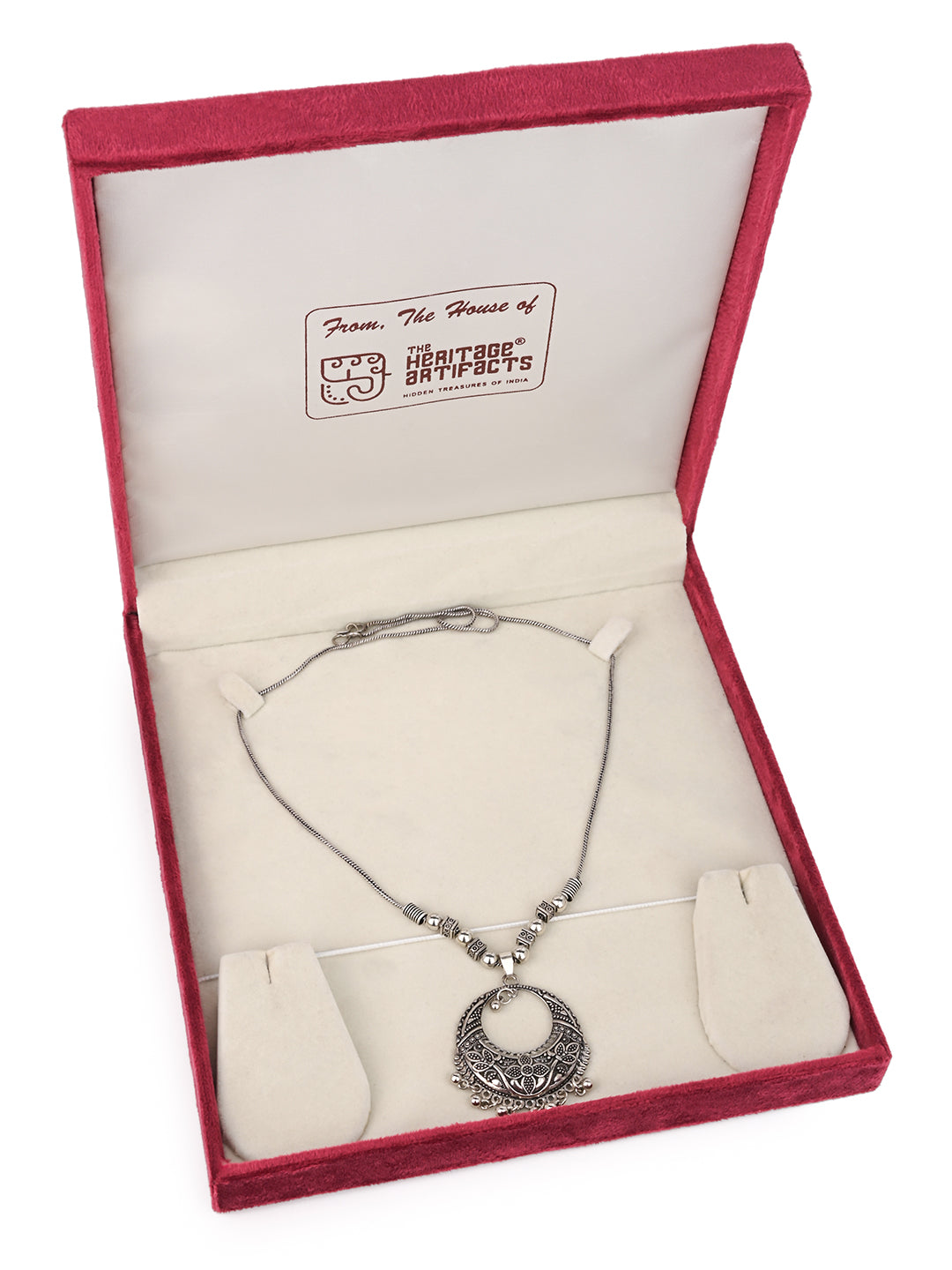 MAURYANA - Oxidised silver pendant with chain necklace - one size
