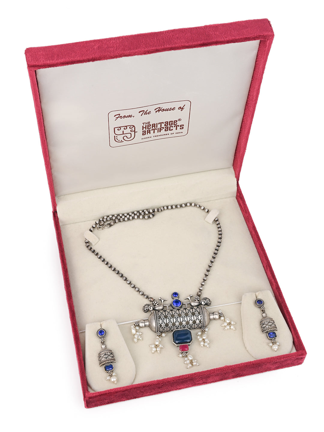 MAURYANA - Oxidised silver necklace with earring set - one size