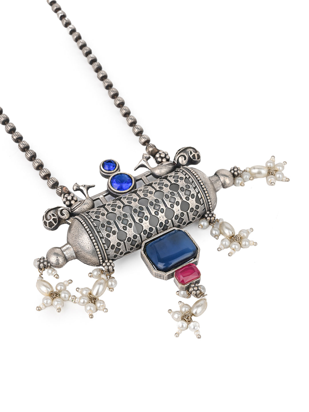 MAURYANA - Oxidised silver necklace with earring set - one size