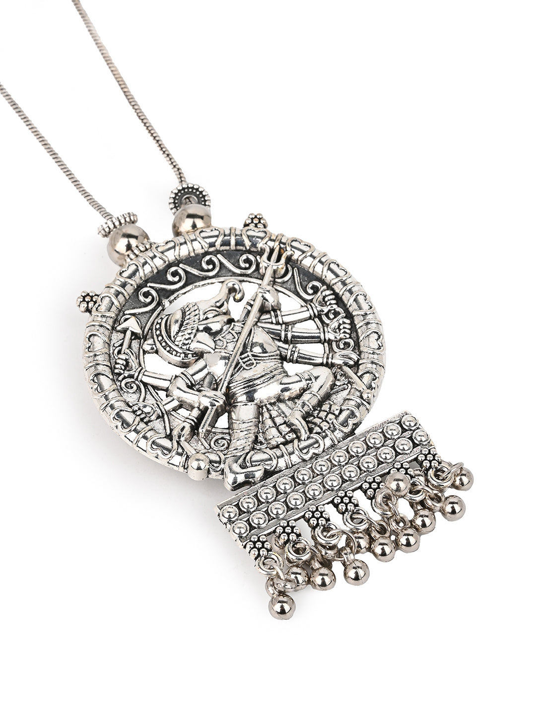 MAURYANA - Oxidised silver ashtabhuja ganesh pendant necklace set with earrings - one size