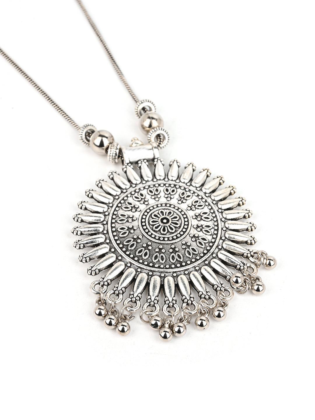 MAURYANA - Oxidised silver pendant necklace set with earrings - one size