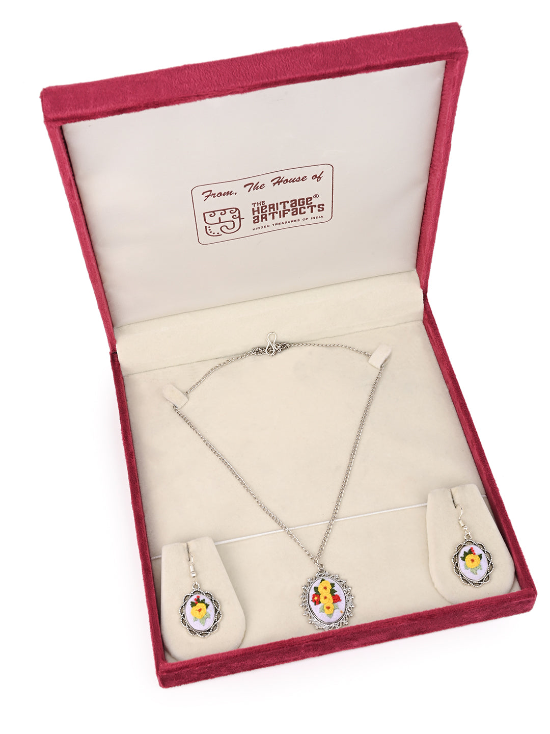 MAURYANA - Colorful flower bunch embroidered pendant necklace with earring set