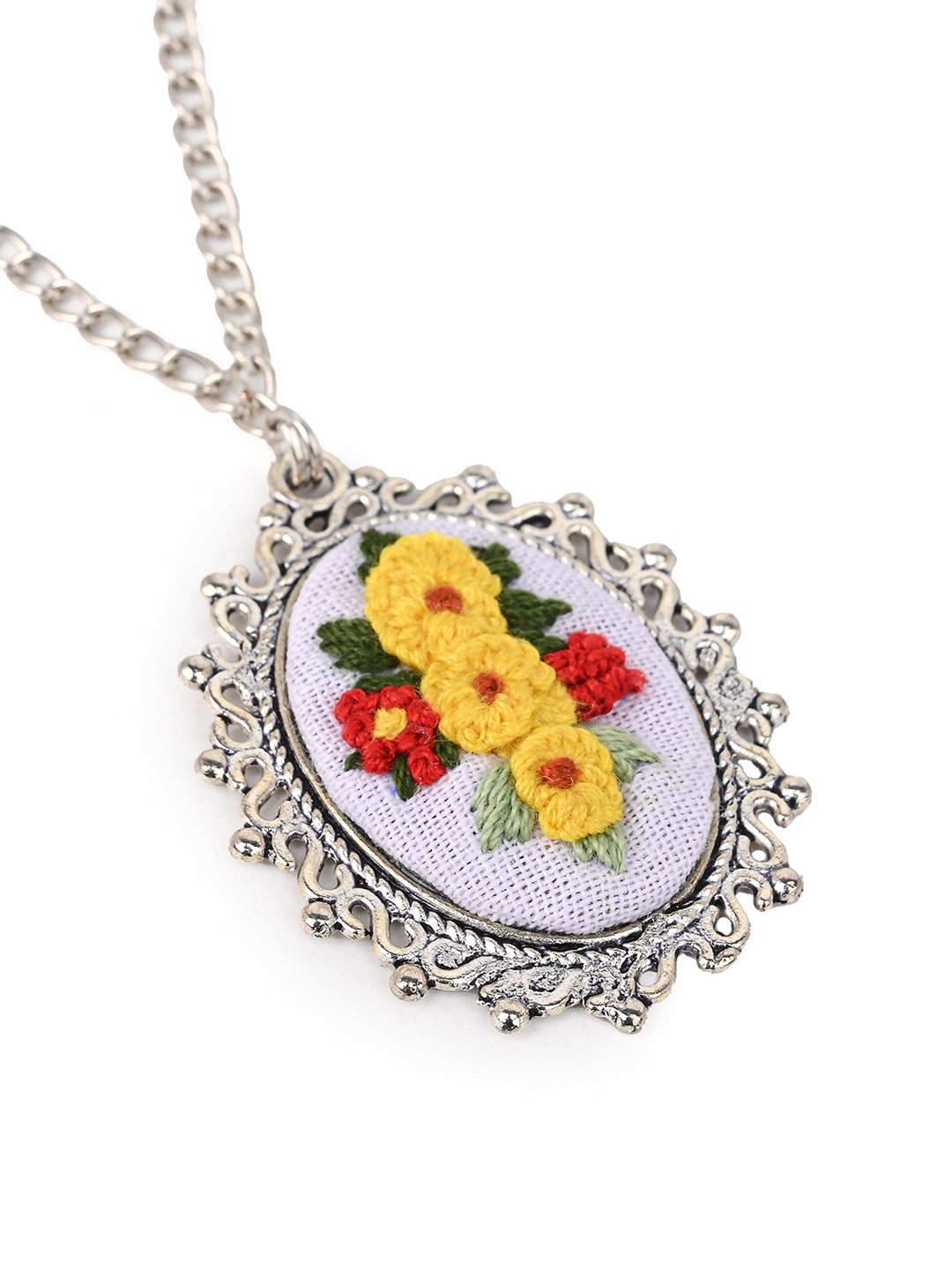MAURYANA - Colorful flower bunch embroidered pendant necklace with earring set