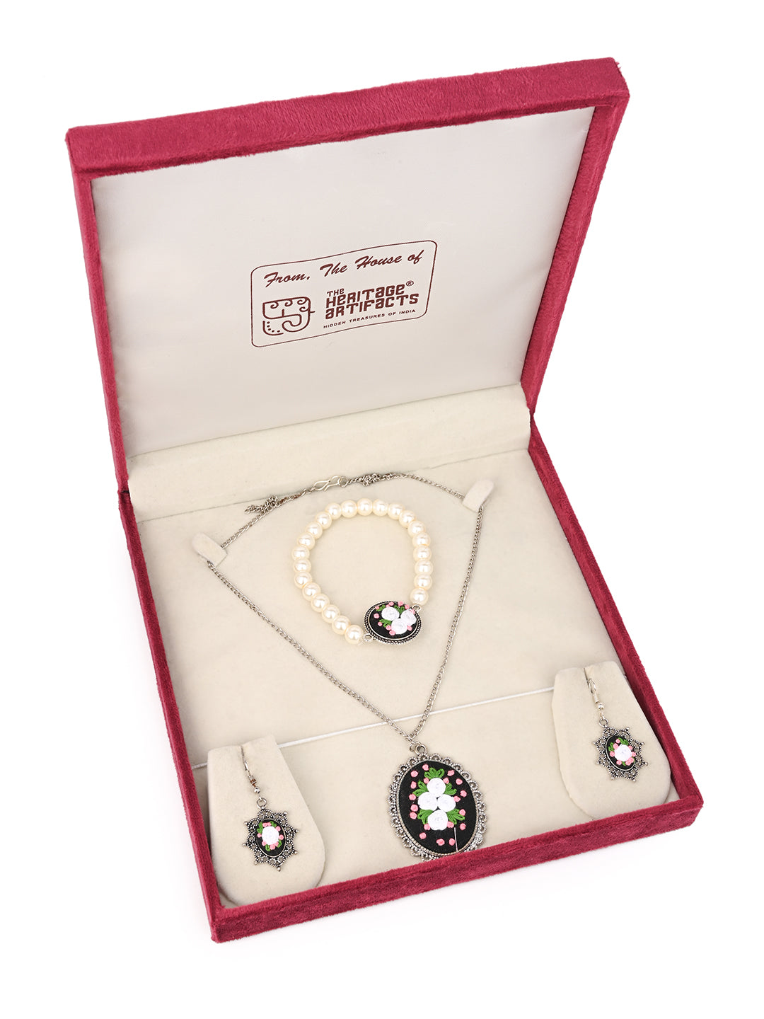 MAURYANA - Colorful embroidered necklace set with earrings and bracelet