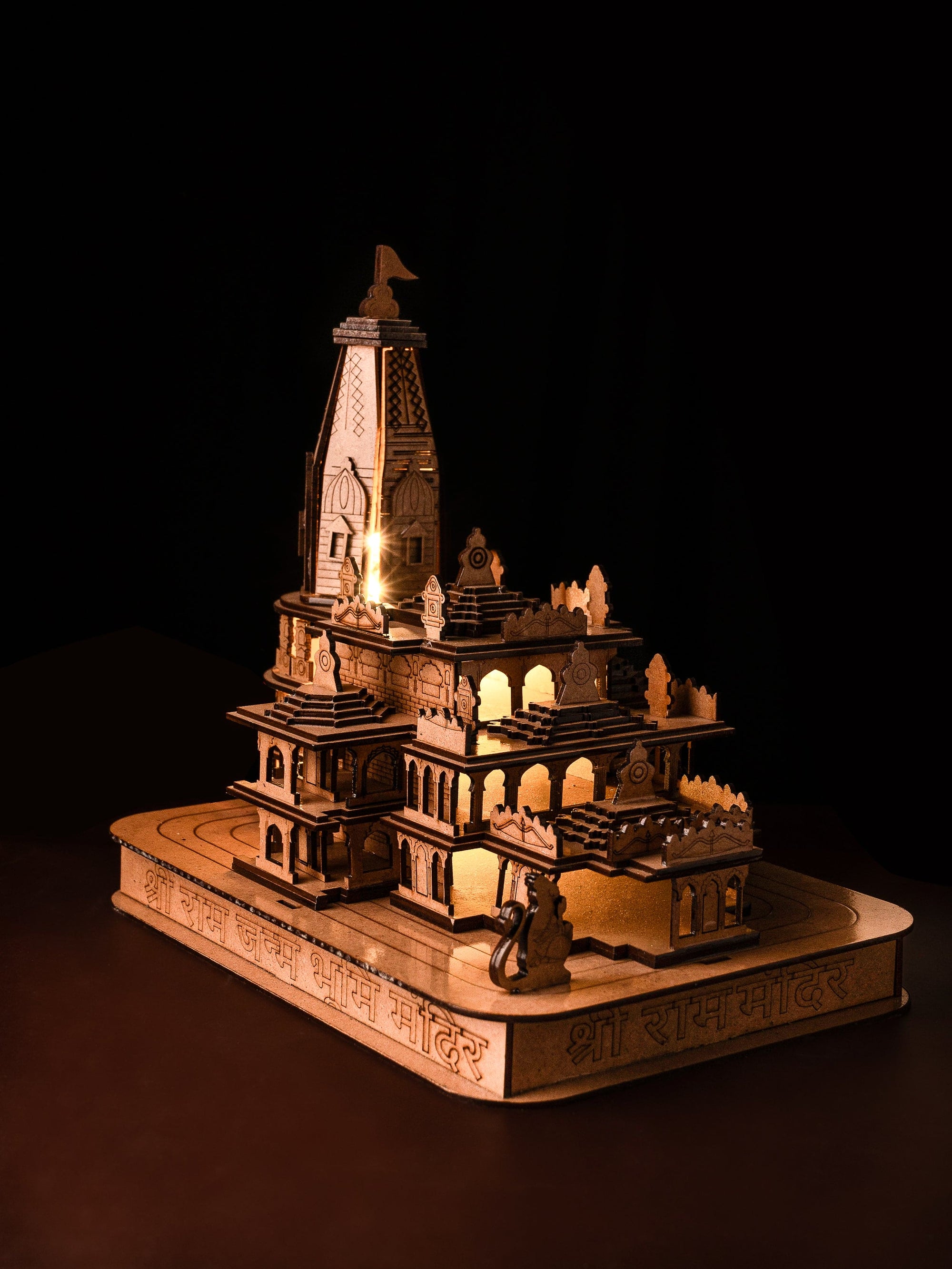 Miniature Replica of Shri Ram Mandir in Ayodhya Decorated with Lights