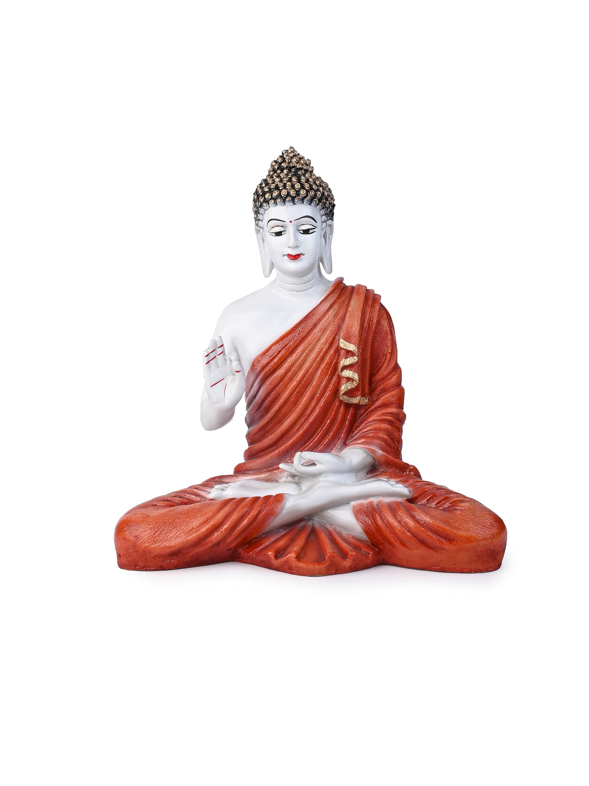 Resin Crafted White and Orange Meditating Buddha Statue - 14 inches