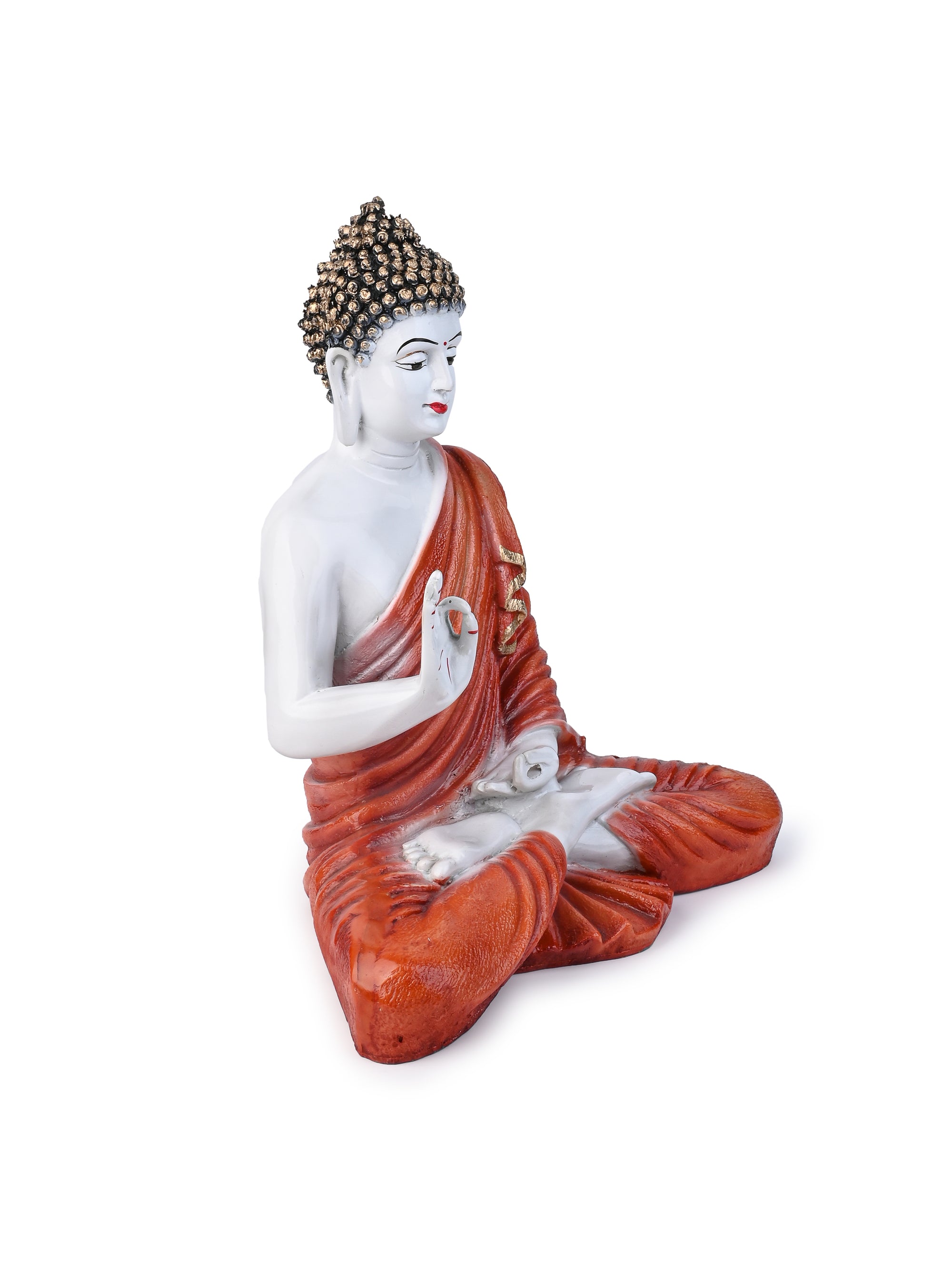 Resin Crafted White and Orange Meditating Buddha Statue - 14 inches