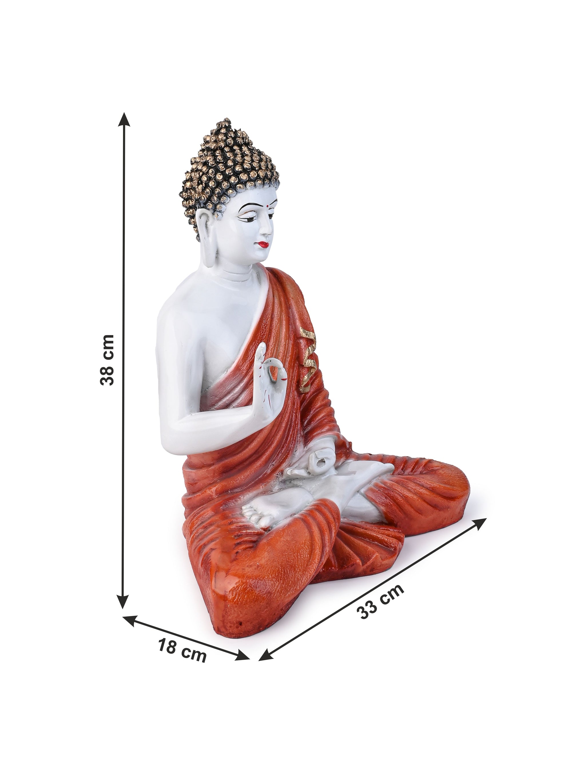 Resin Crafted White and Orange Meditating Buddha Statue - 14 inches