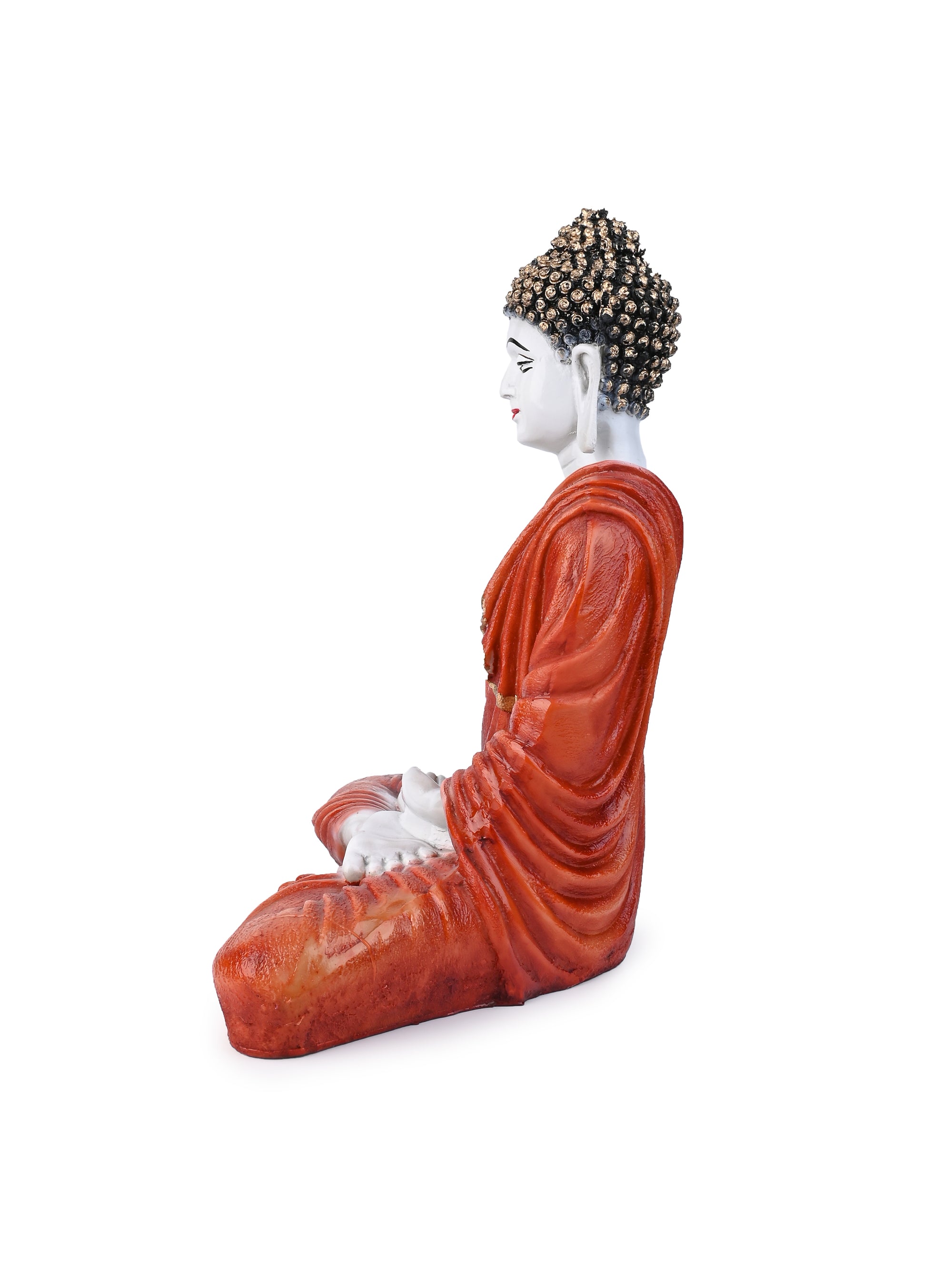 Resin Crafted White and Orange Meditating Buddha Statue - 14 inches