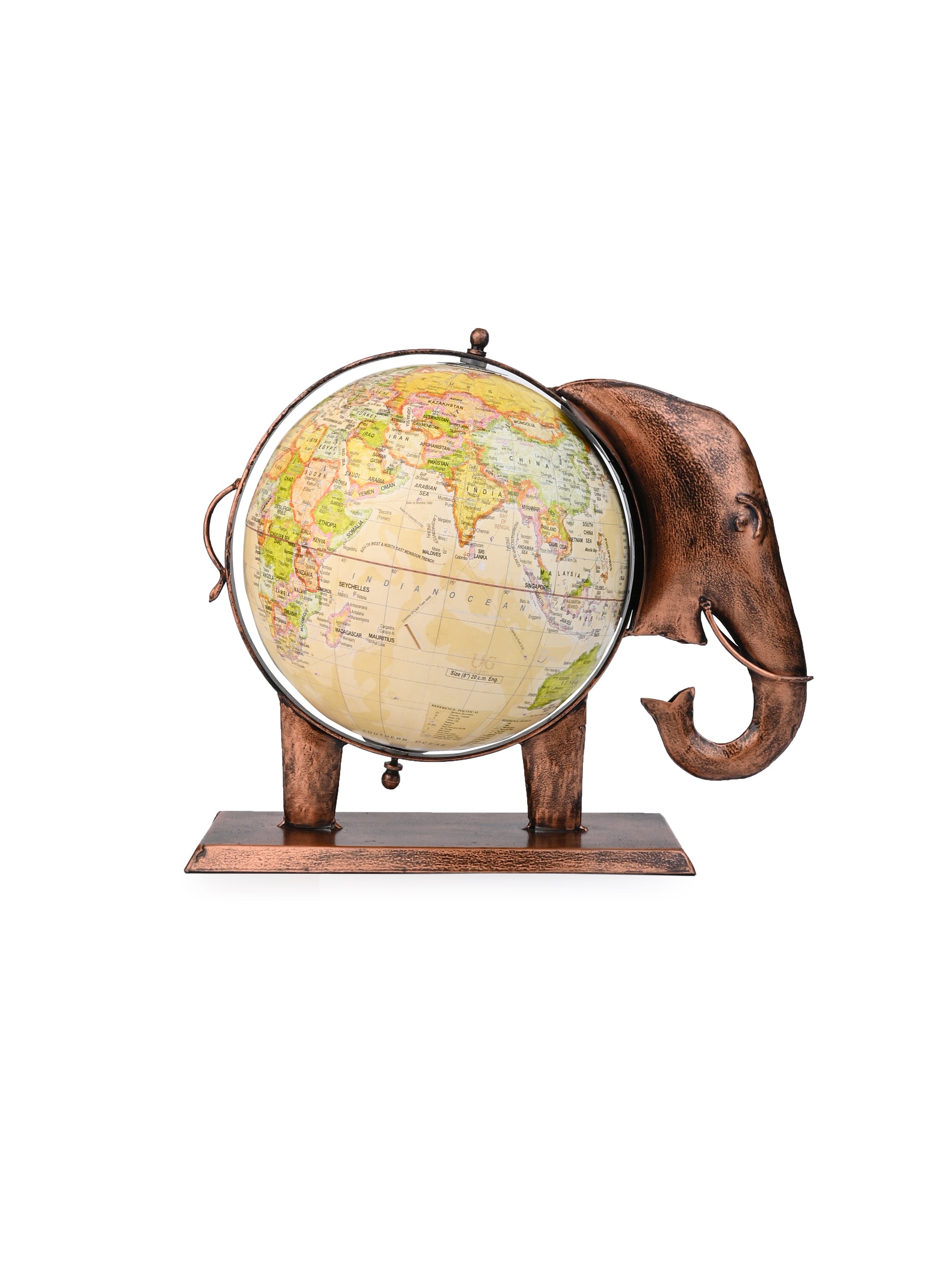 Handcrafted Metal Elephant Globe for Home and Office - 14 inches