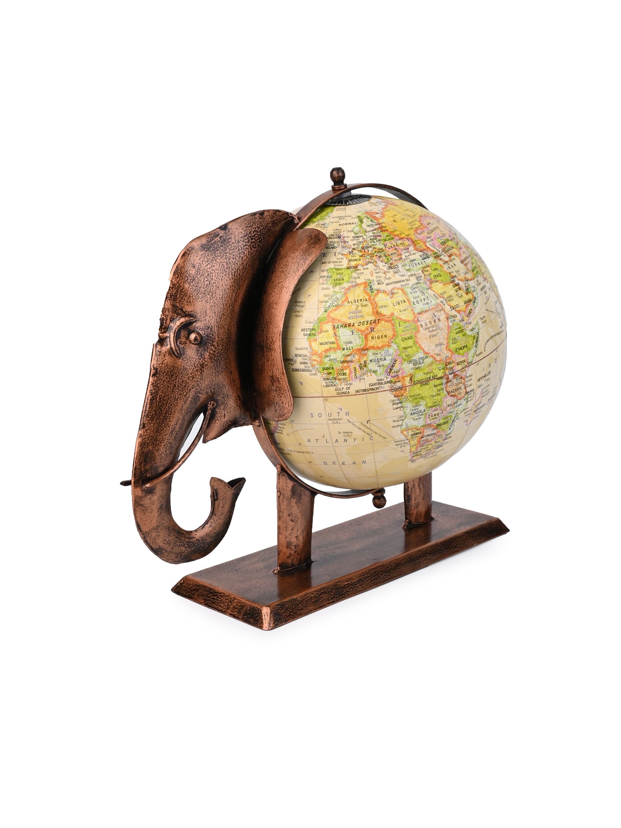 Handcrafted Metal Elephant Globe for Home and Office - 14 inches