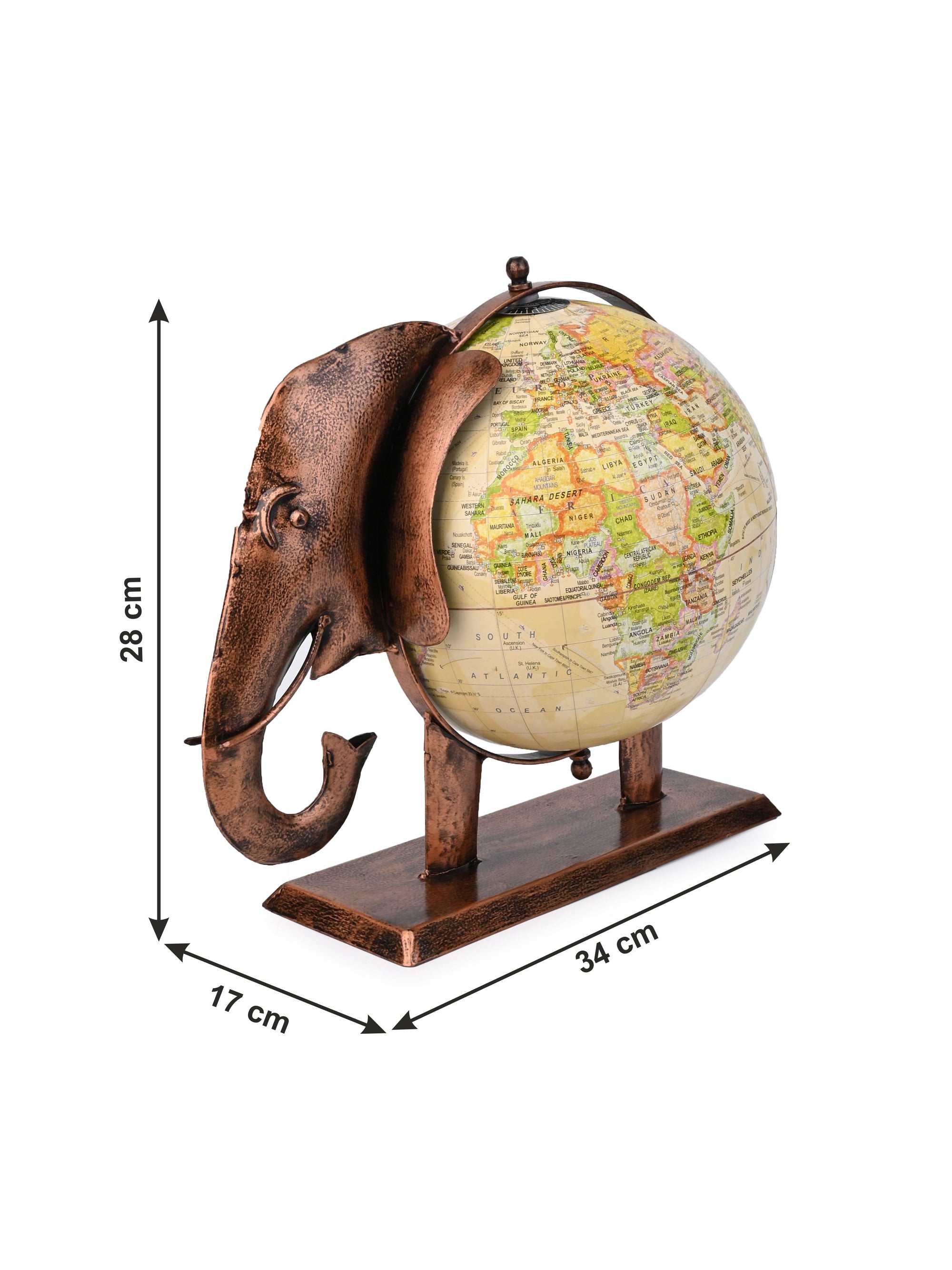 Handcrafted Metal Elephant Globe for Home and Office - 14 inches