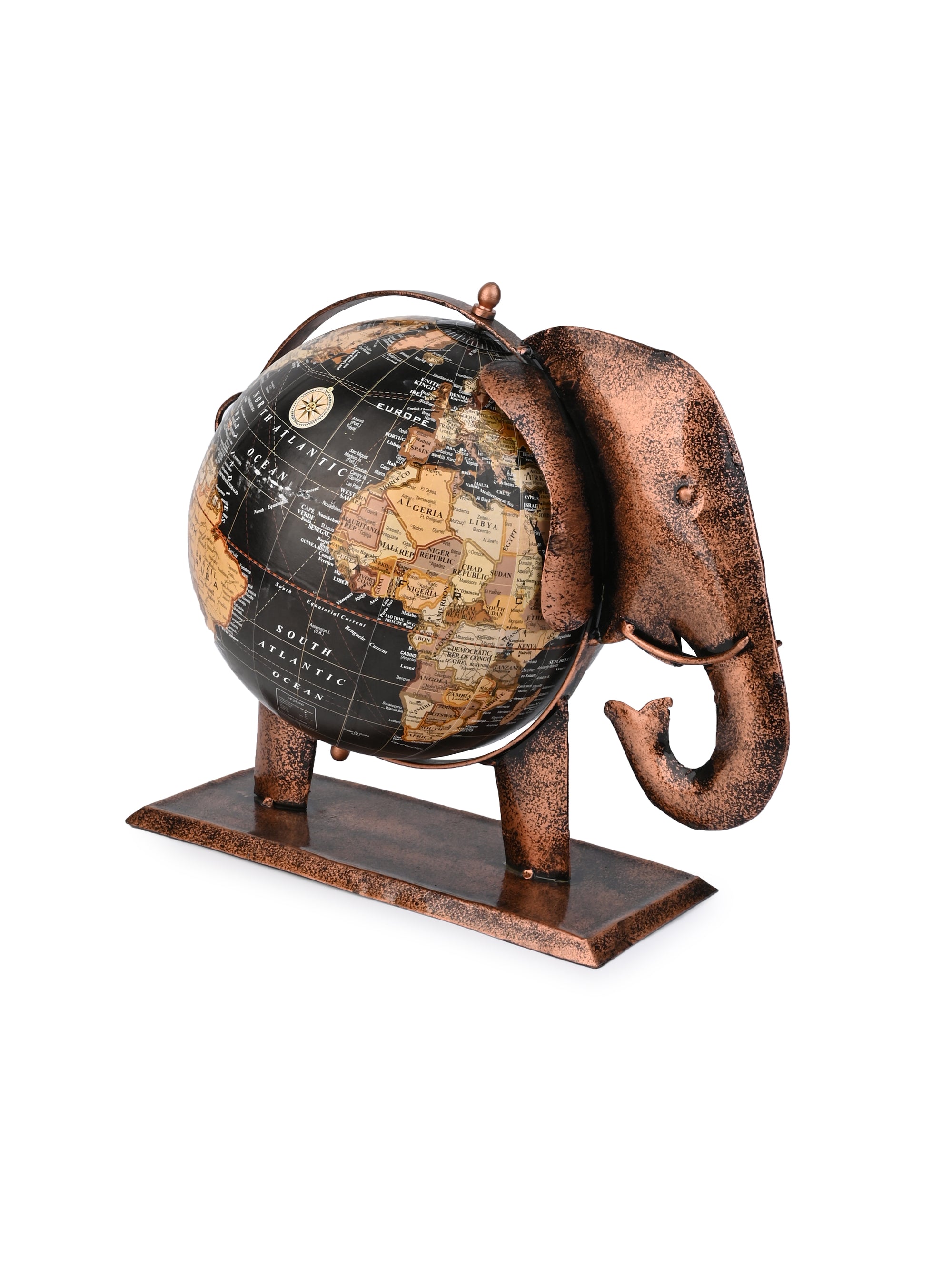 Handcrafted Metal Elephant Globe for Home and Office - 14 inches