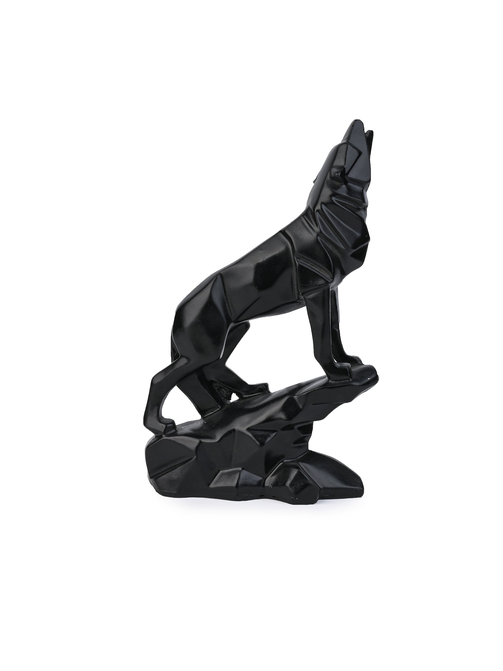 Geometric Black Wolf Table Decor Crafted from Polyresin