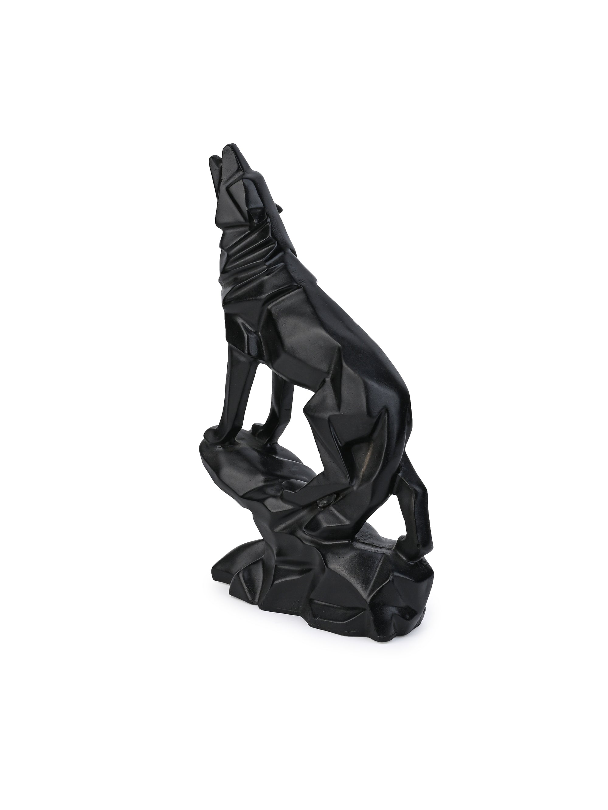 Geometric Black Wolf Table Decor Crafted from Polyresin