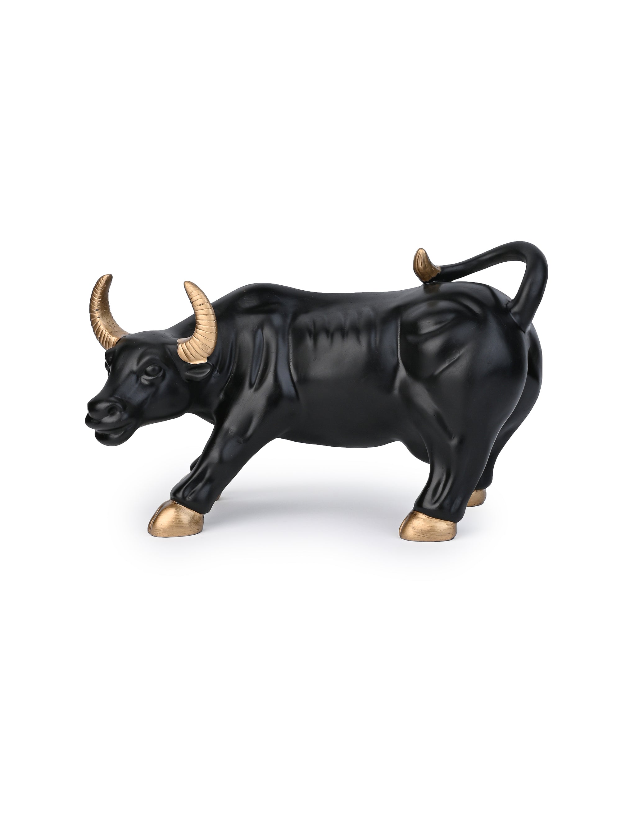 Resin Crafted Charging Black Bull Home Decor Showpiece - 12 inches