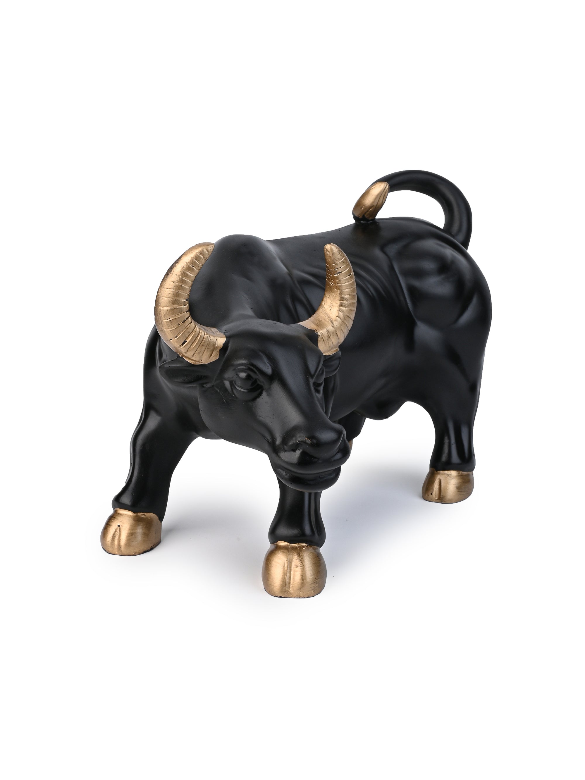 Resin Crafted Charging Black Bull Home Decor Showpiece - 12 inches