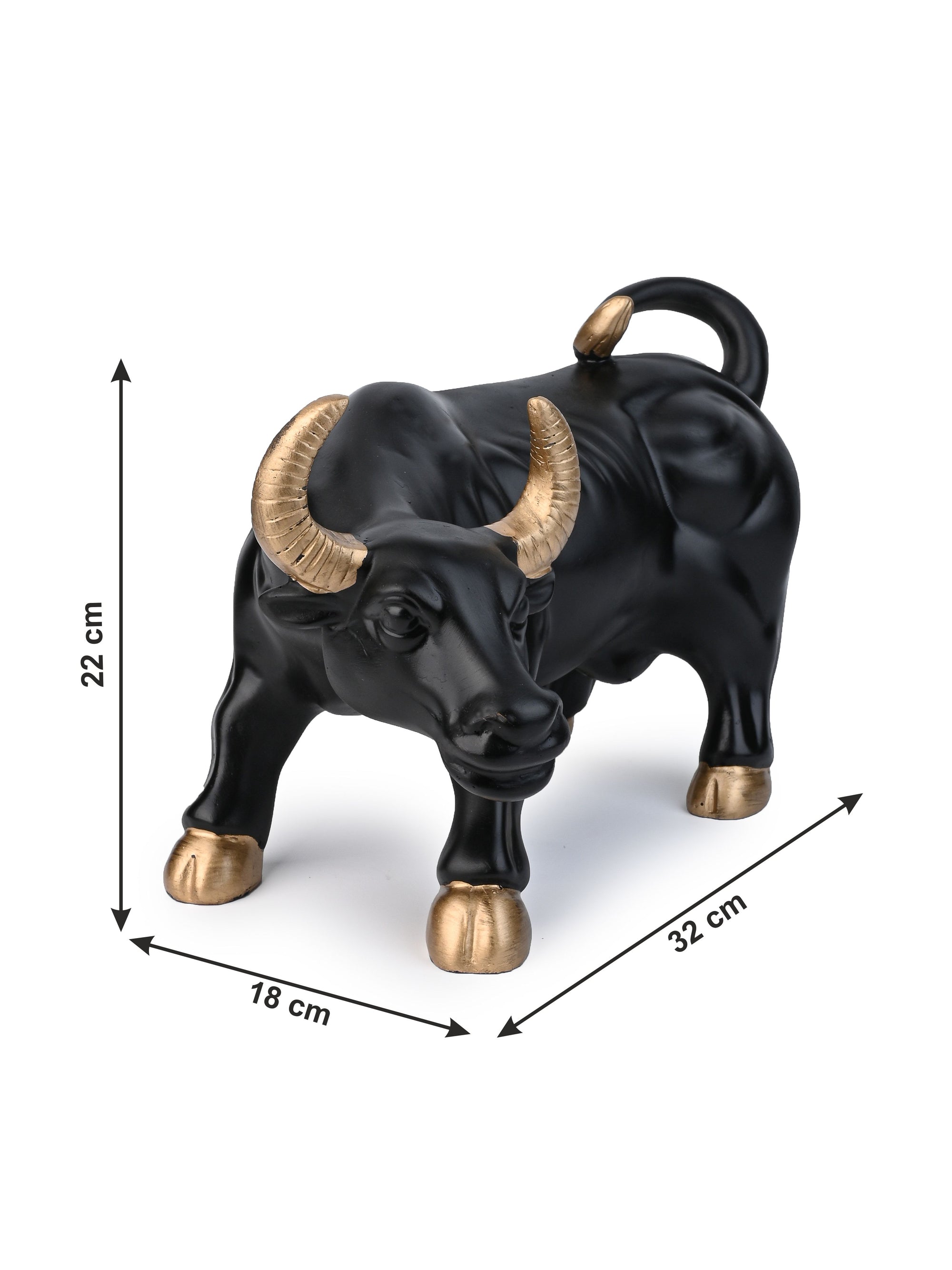 Resin Crafted Charging Black Bull Home Decor Showpiece - 12 inches