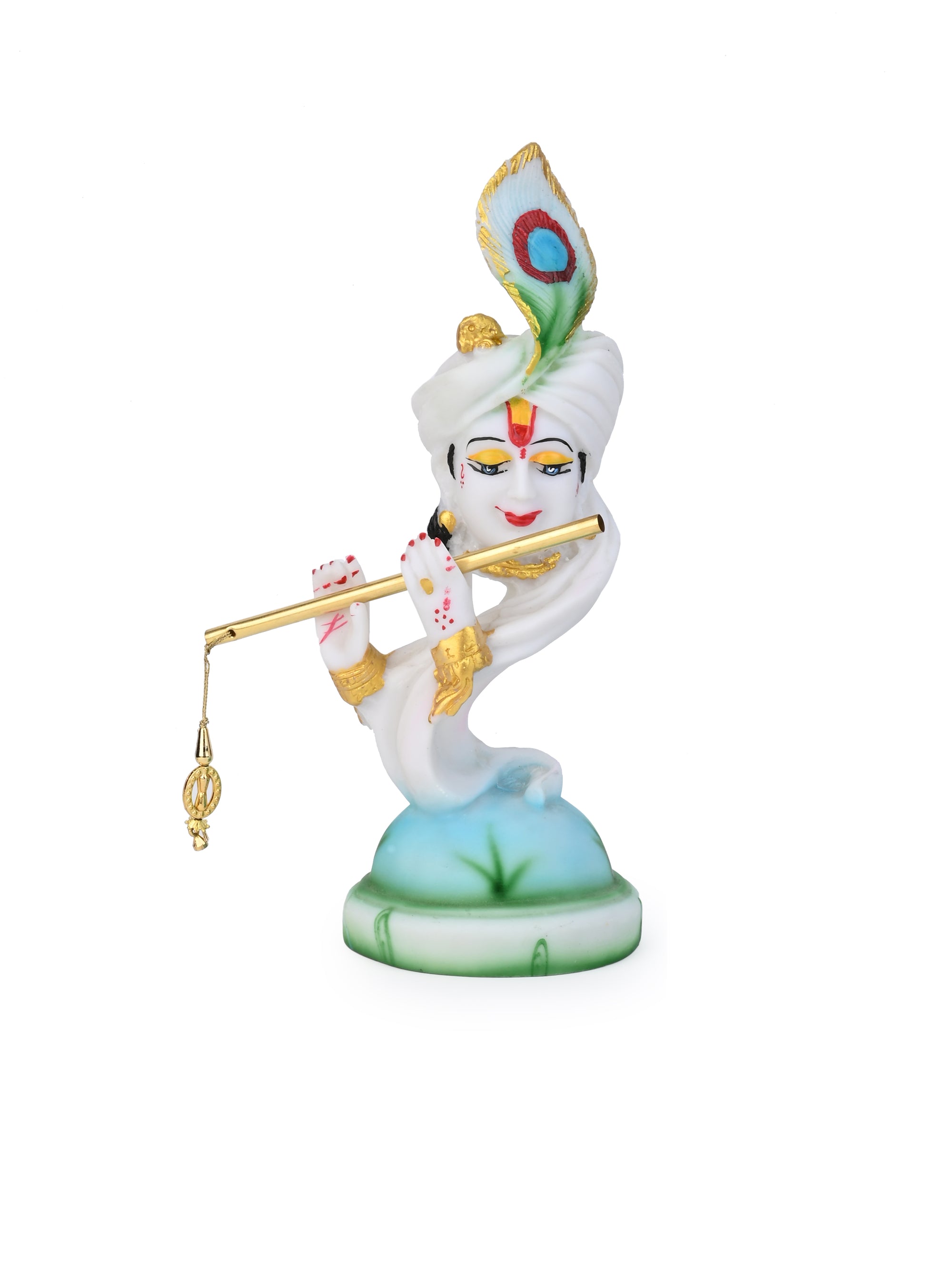 White and Blue Resin Crafted Modern Design Lord Krishna Statue - 12 inches