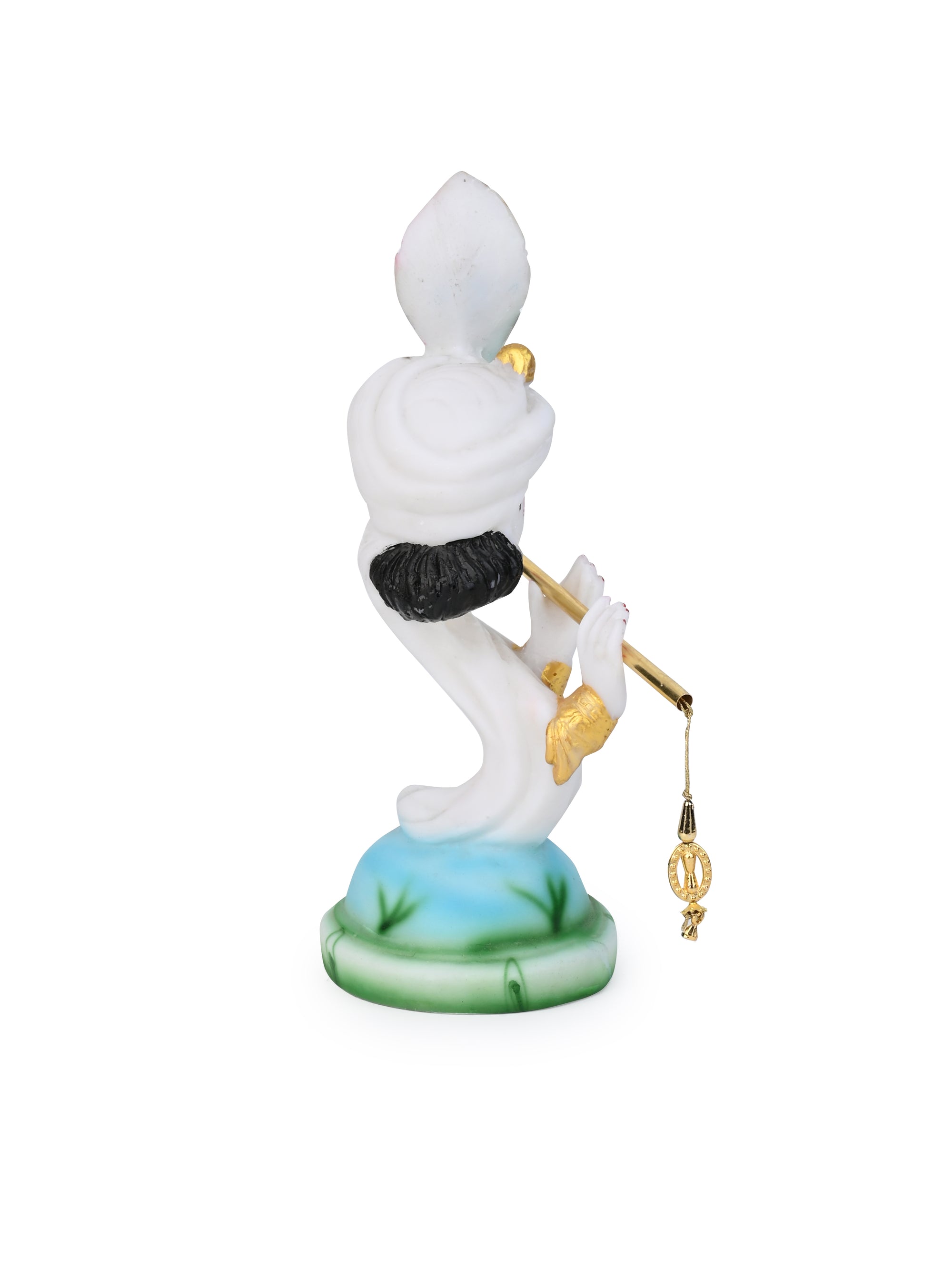 White and Blue Resin Crafted Modern Design Lord Krishna Statue - 12 inches