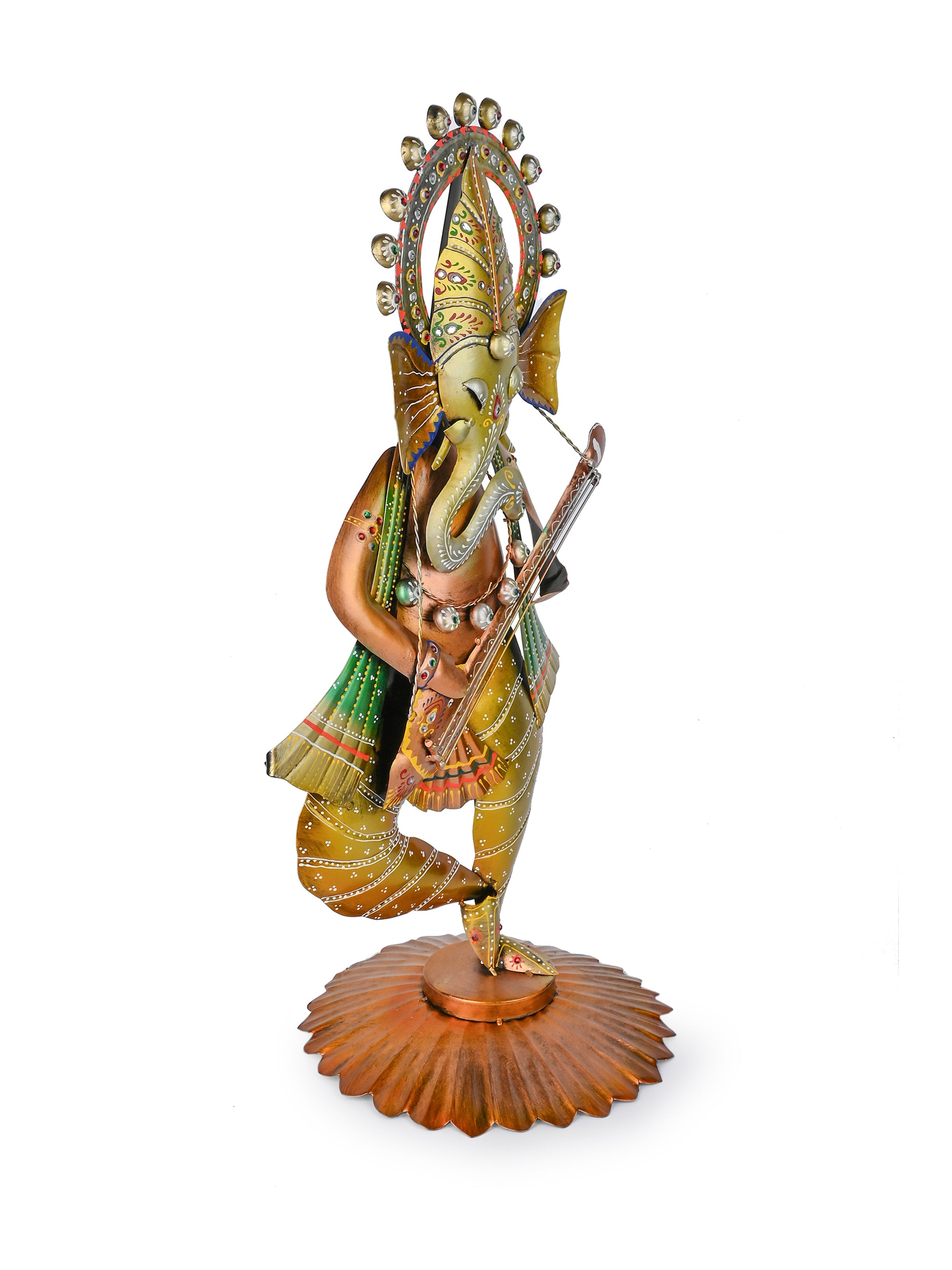 Standing Lord Ganesh with Sitar -  Metal Figurine - 2 feet height