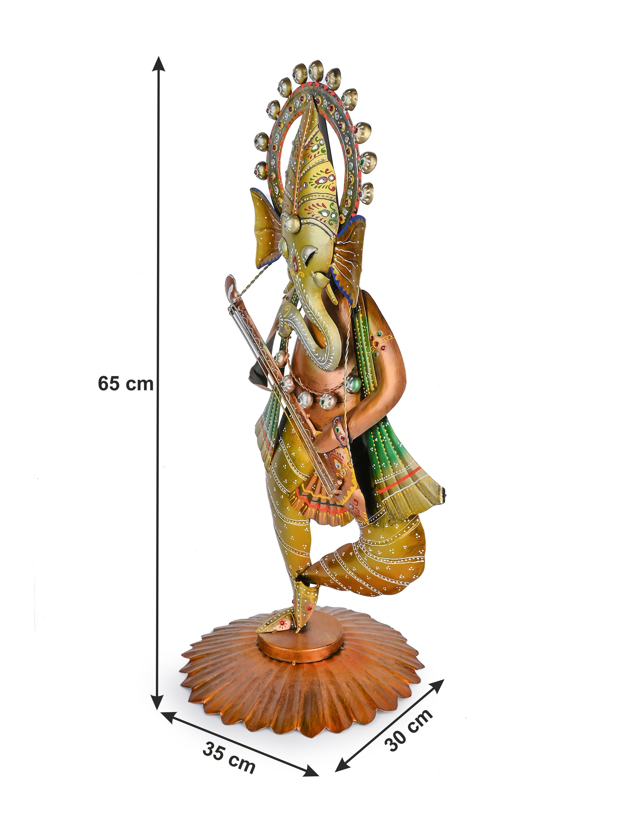 Standing Lord Ganesh with Sitar -  Metal Figurine - 2 feet height