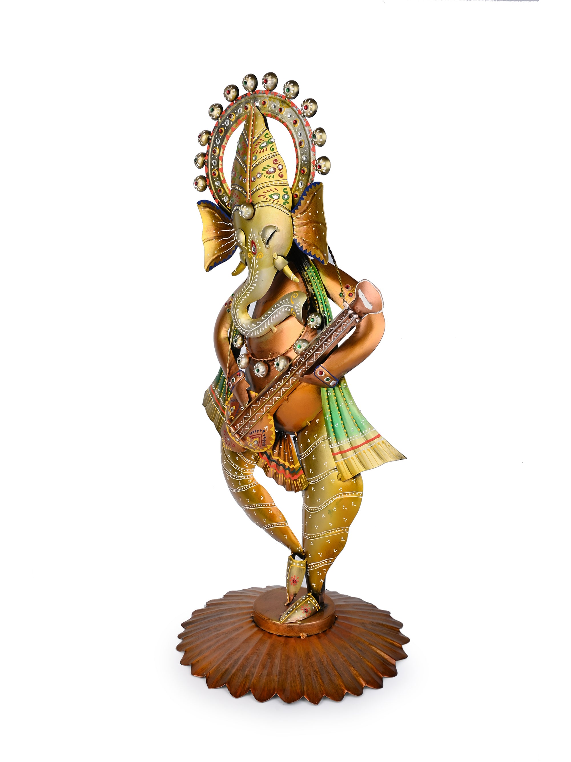 Standing Lord Ganesh with Sitar -  Metal Figurine - 2 feet height