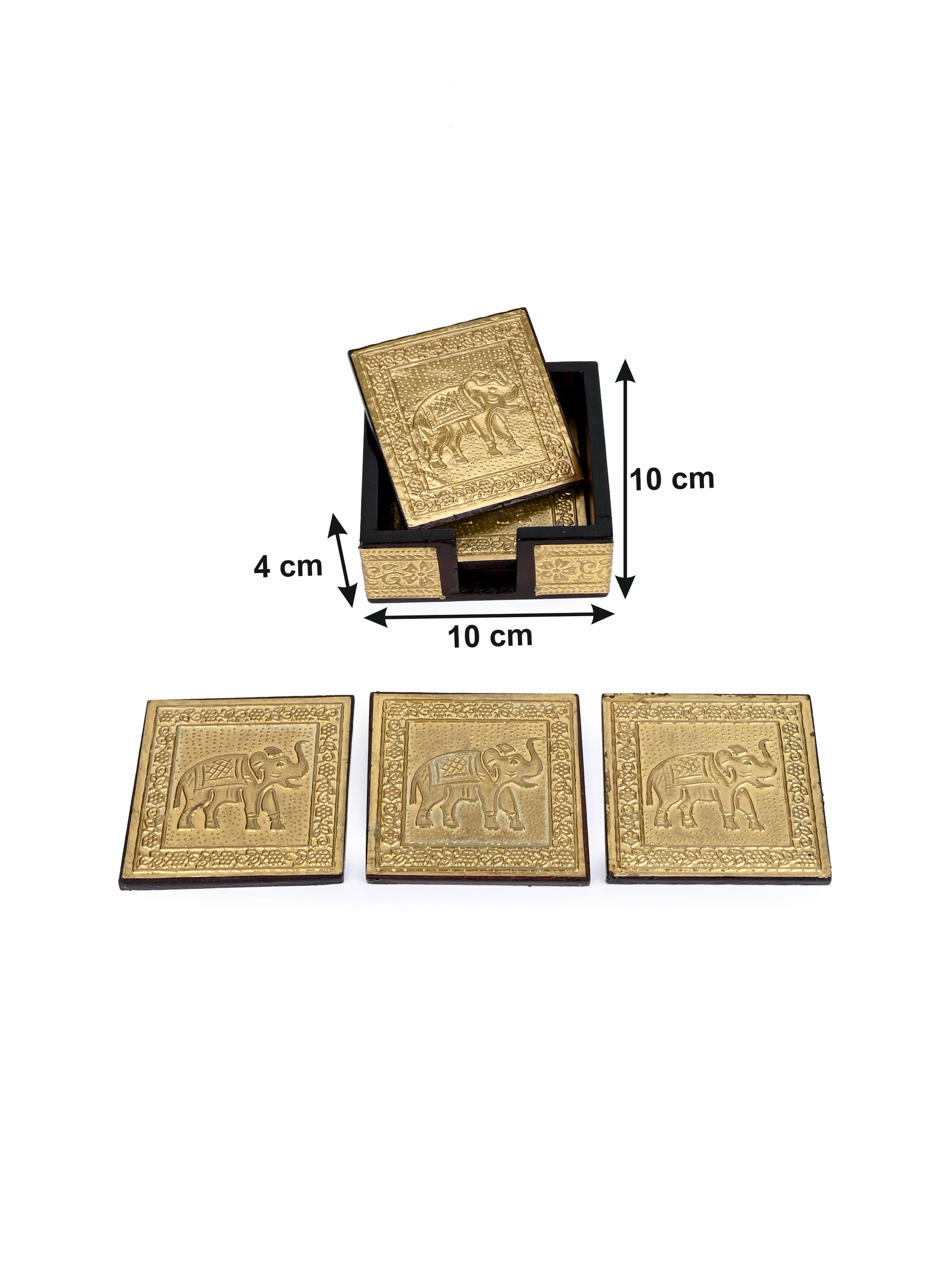 Gift set of Mobile Stand and 6 pieces Coaster set in Gold finish