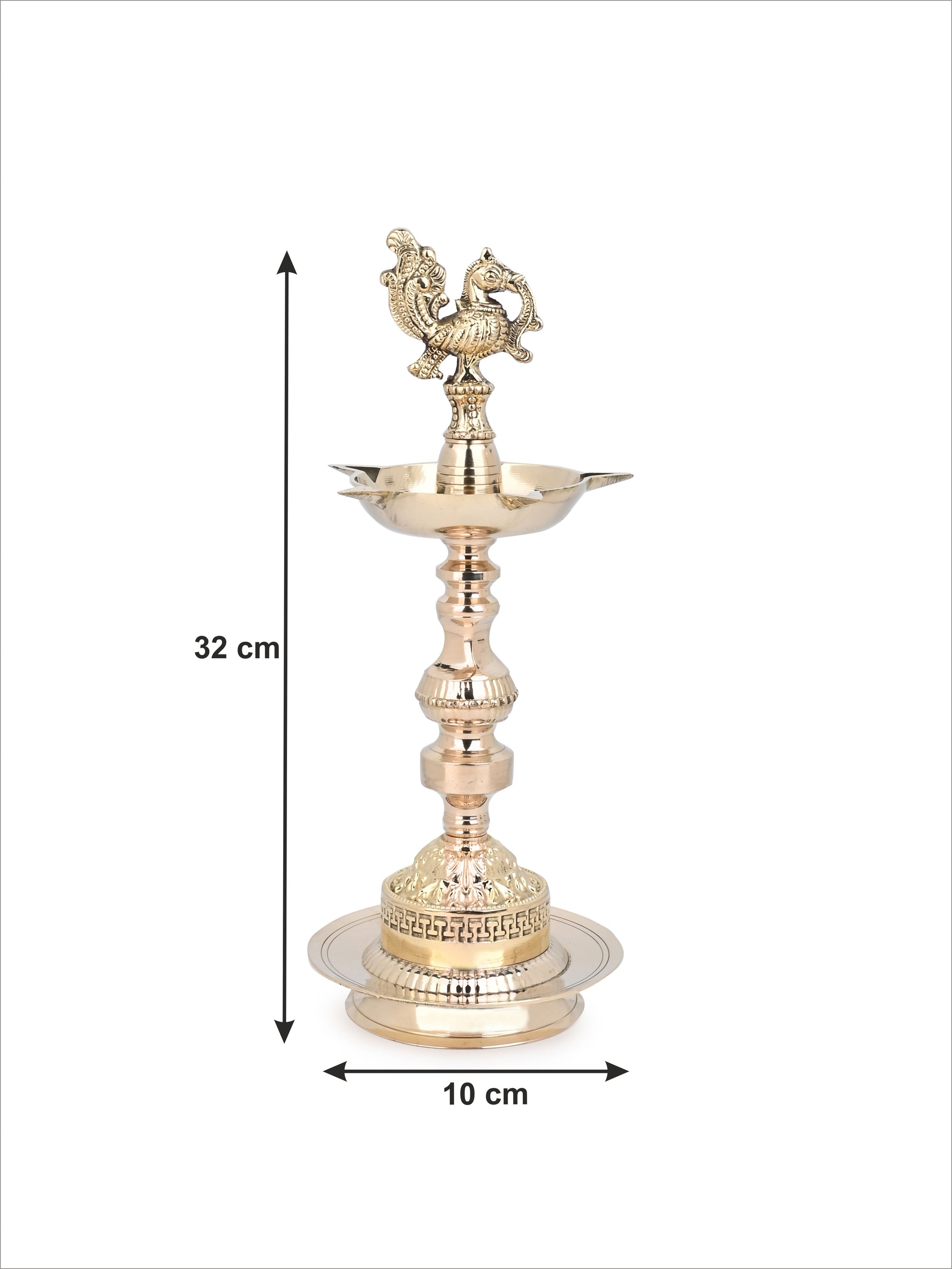 Brass Peacock Design Traditional Indian Samai Lamp - 12 inches