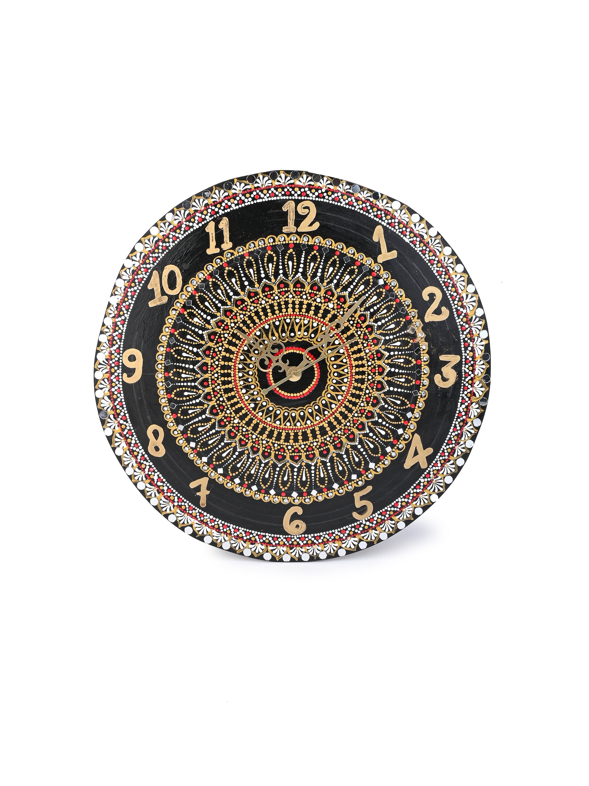 Exclusively Hand Painted Black and Gold Design Mandala art Wall clock - 15 inches