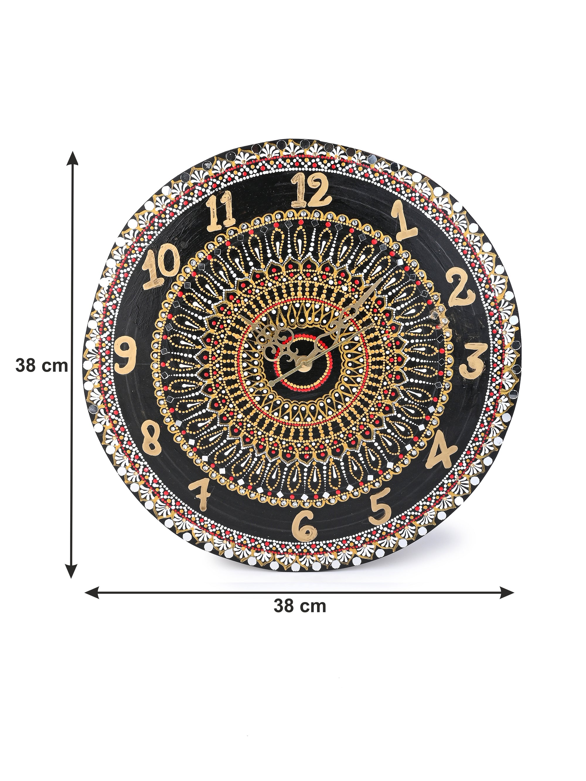 Exclusively Hand Painted Black and Gold Design Mandala art Wall clock - 15 inches