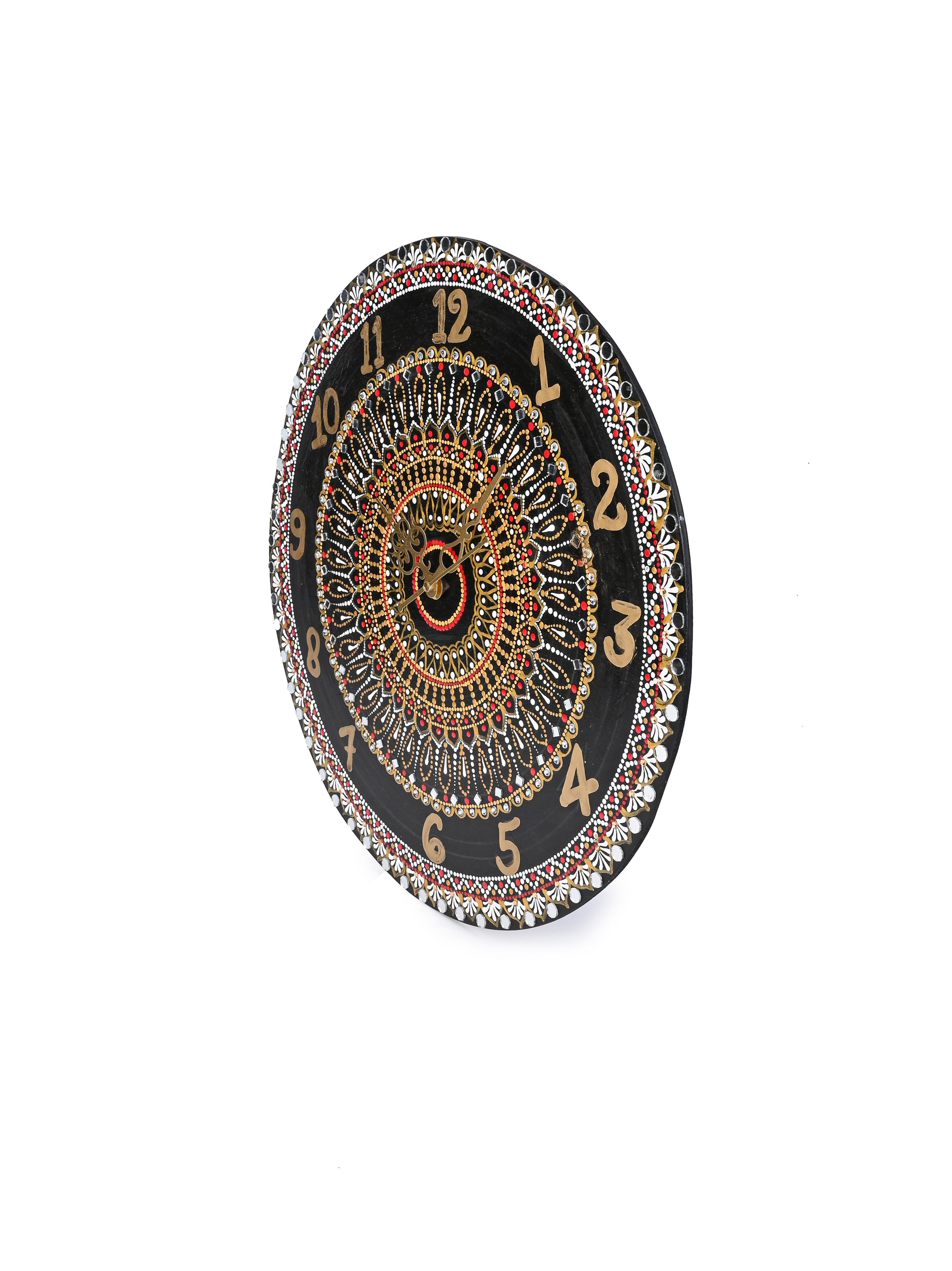 Exclusively Hand Painted Black and Gold Design Mandala art Wall clock - 15 inches