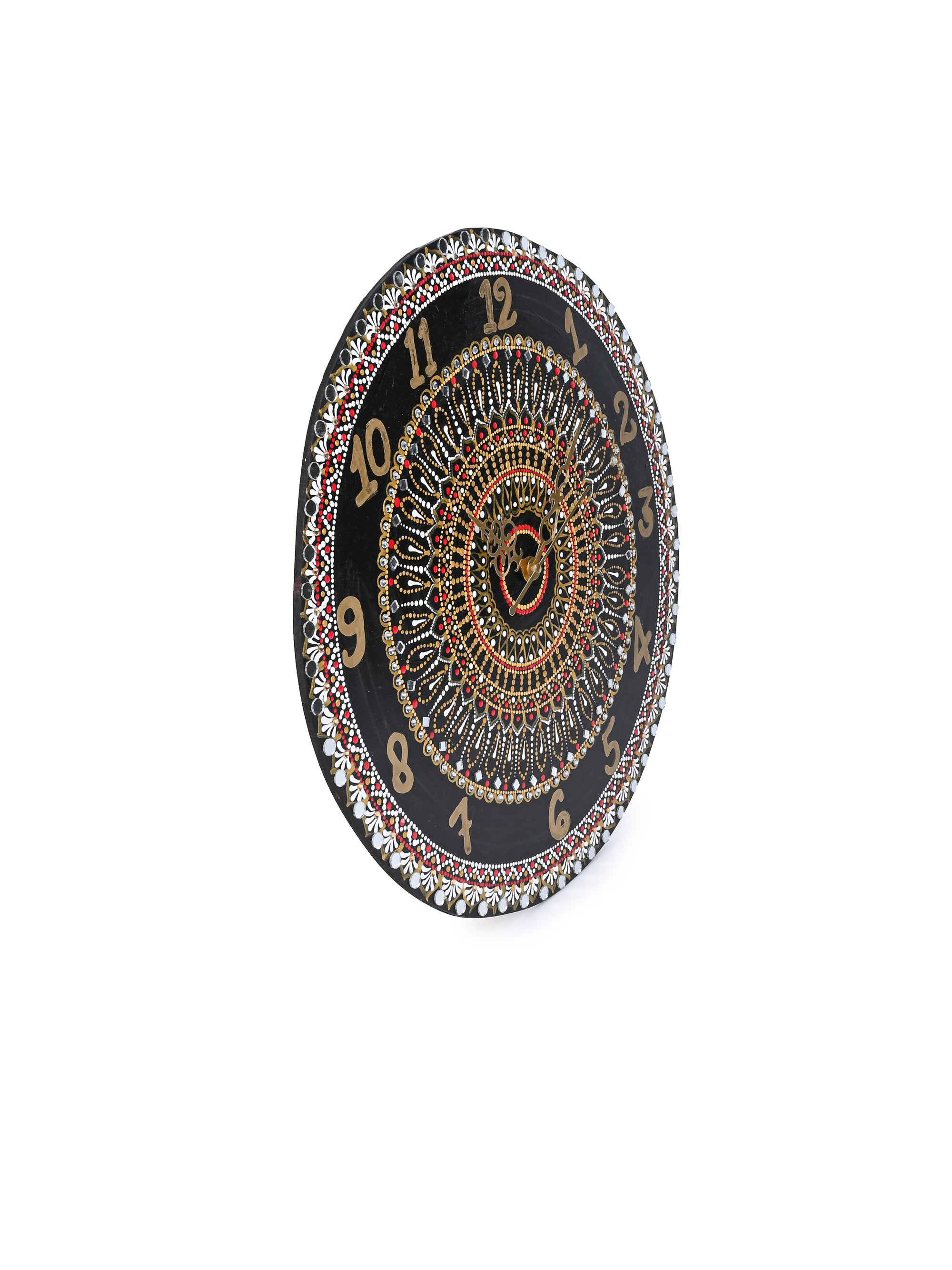 Exclusively Hand Painted Black and Gold Design Mandala art Wall clock - 15 inches