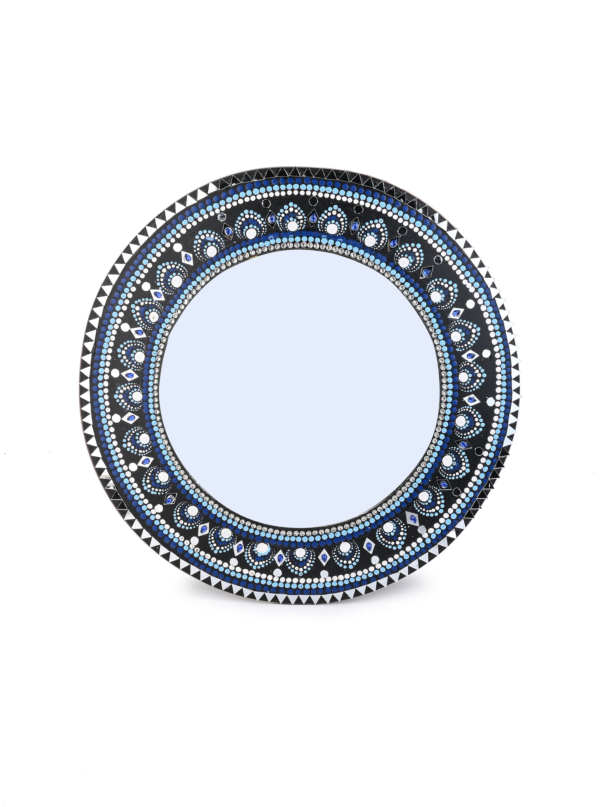 Exclusively Hand Painted Blue and Black Mandala art Wall mirror - 15 inches