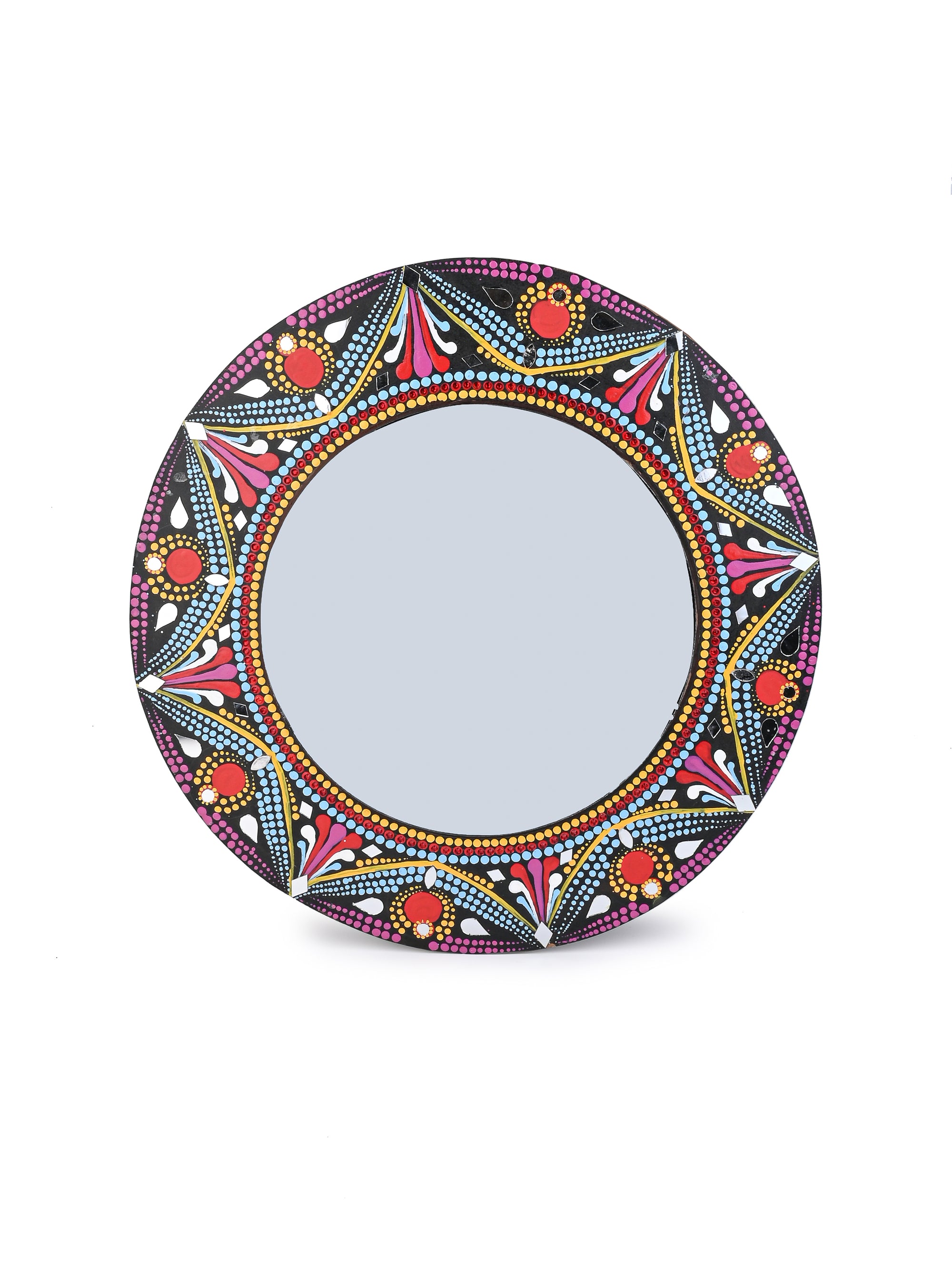 Exclusively Hand Painted Traditional Rangoli Design Mandala art Wall mirror - 15 inches