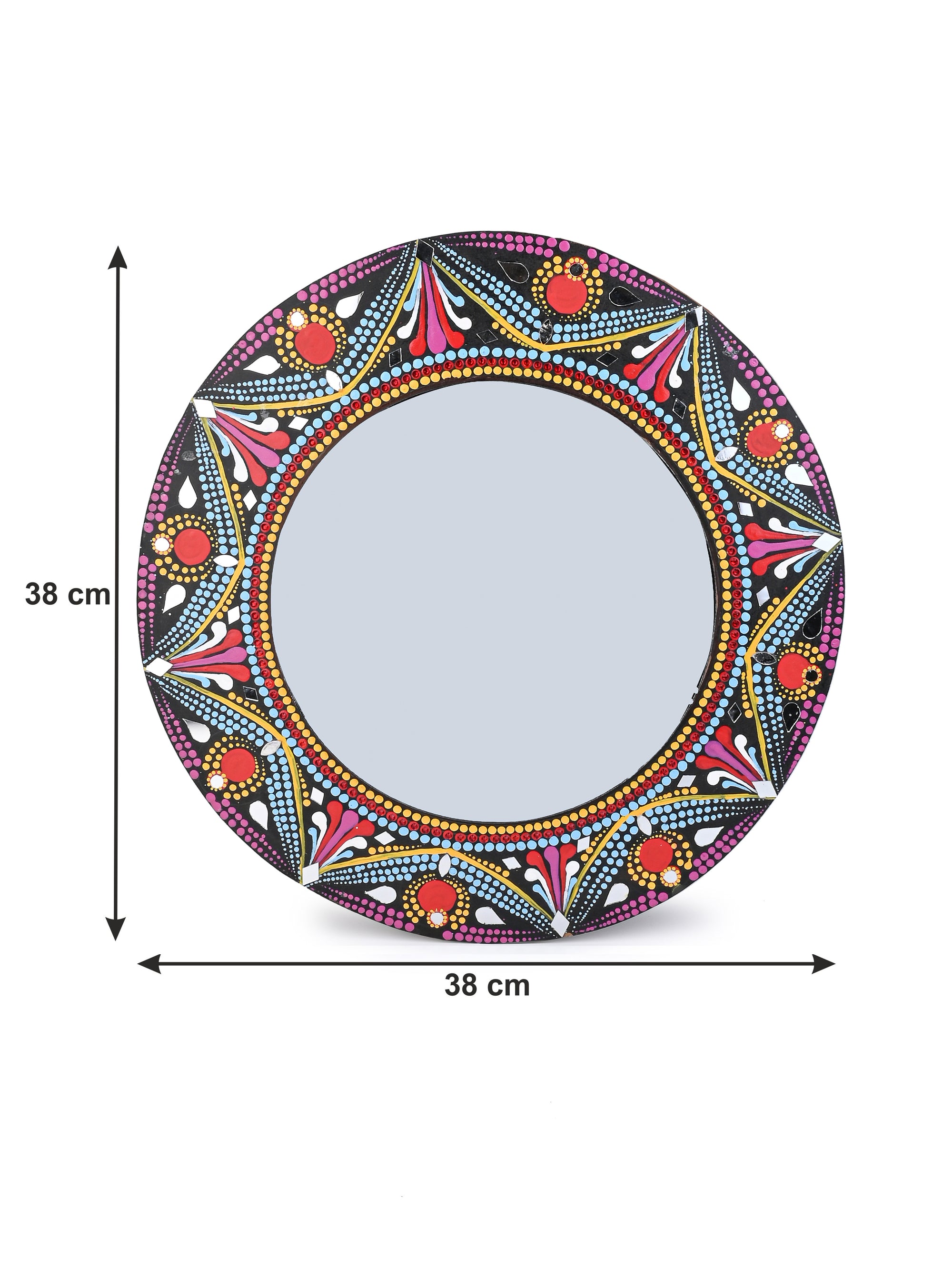 Exclusively Hand Painted Traditional Rangoli Design Mandala art Wall mirror - 15 inches