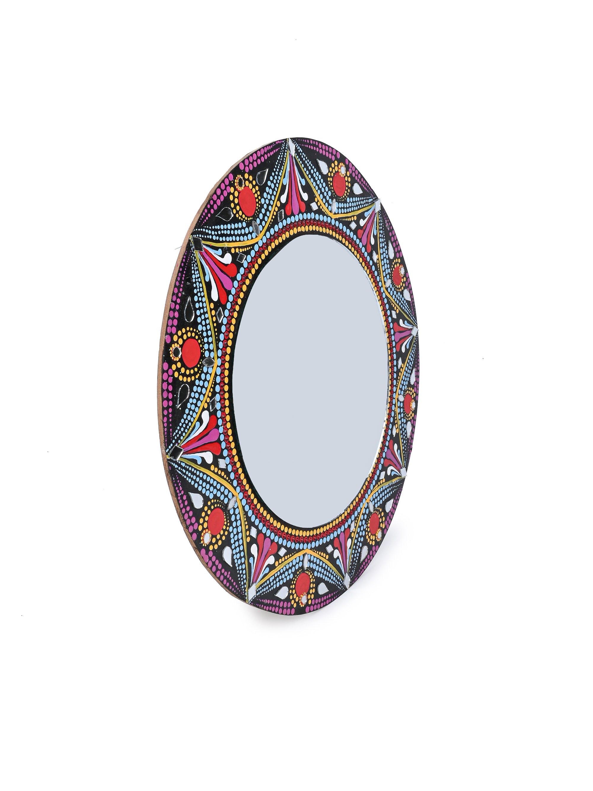 Exclusively Hand Painted Traditional Rangoli Design Mandala art Wall mirror - 15 inches