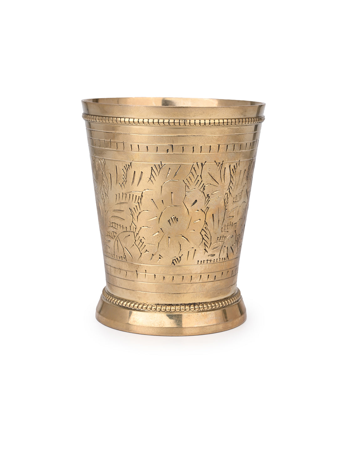 Brass crafted tumbler with beautiful etching work for daily use - 4 inches