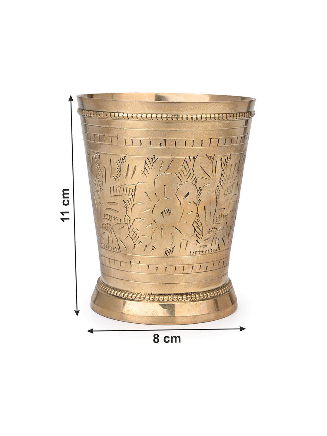 Brass crafted tumbler with beautiful etching work for daily use - 4 inches
