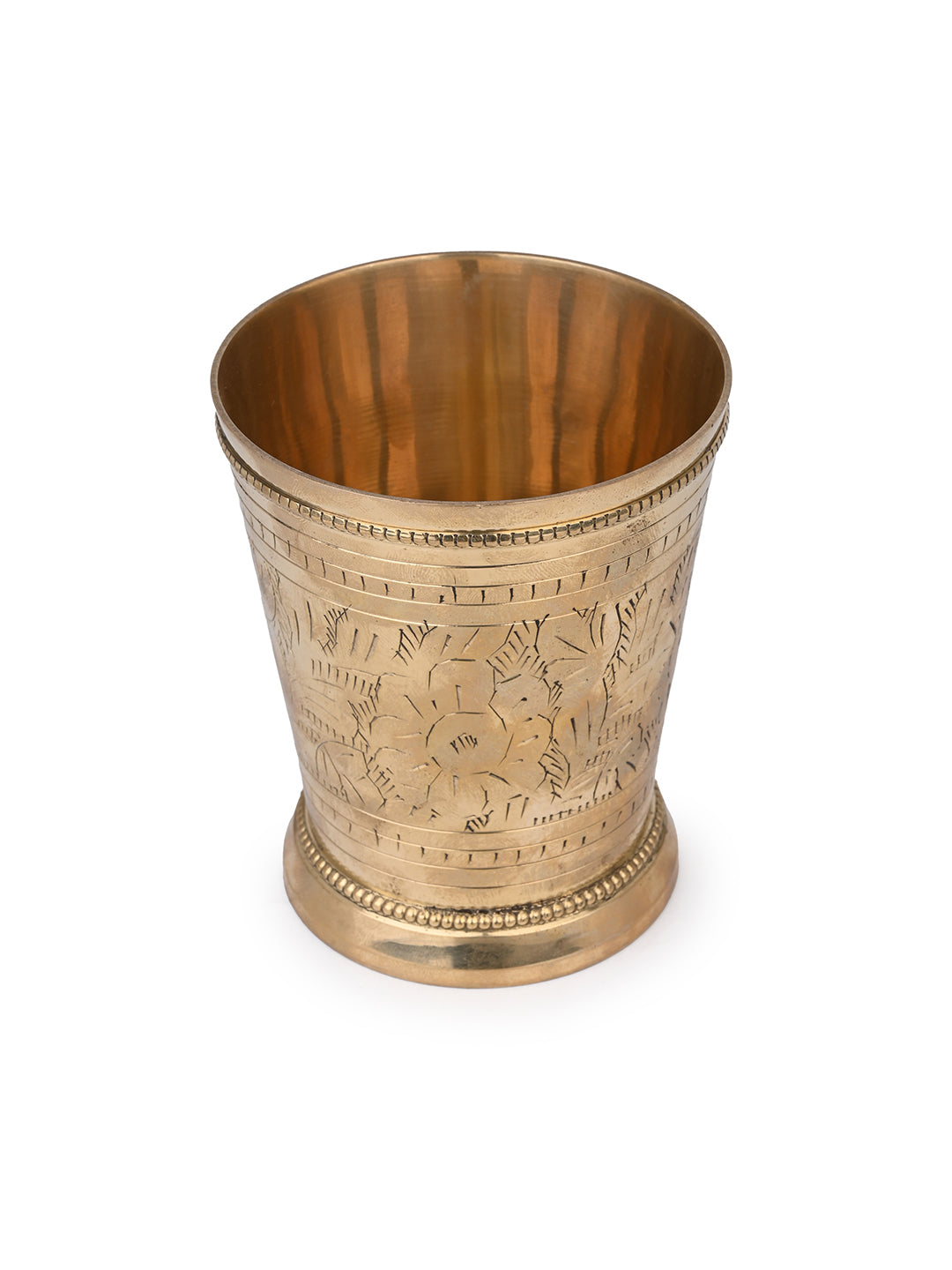 Brass crafted tumbler with beautiful etching work for daily use - 4 inches