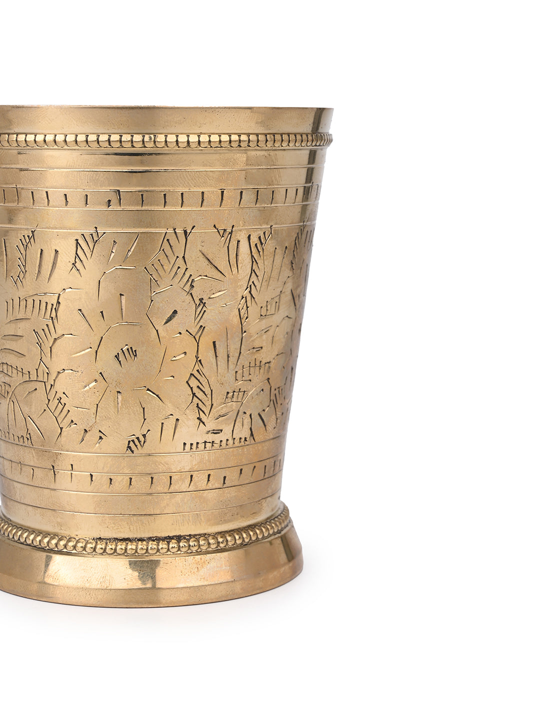 Brass crafted tumbler with beautiful etching work for daily use - 4 inches