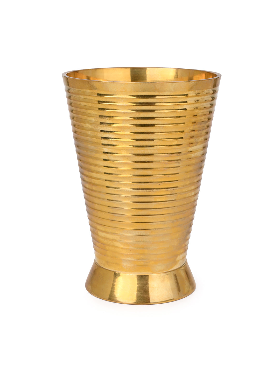 Brass crafted stylish tumbler with grooves for easy handling - 5 inches